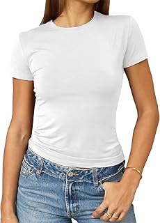 Abardsion Women's Casual Basic Going Out Crop Tops Slim Fit Short Sleeve Crew Neck Tight T Shirts