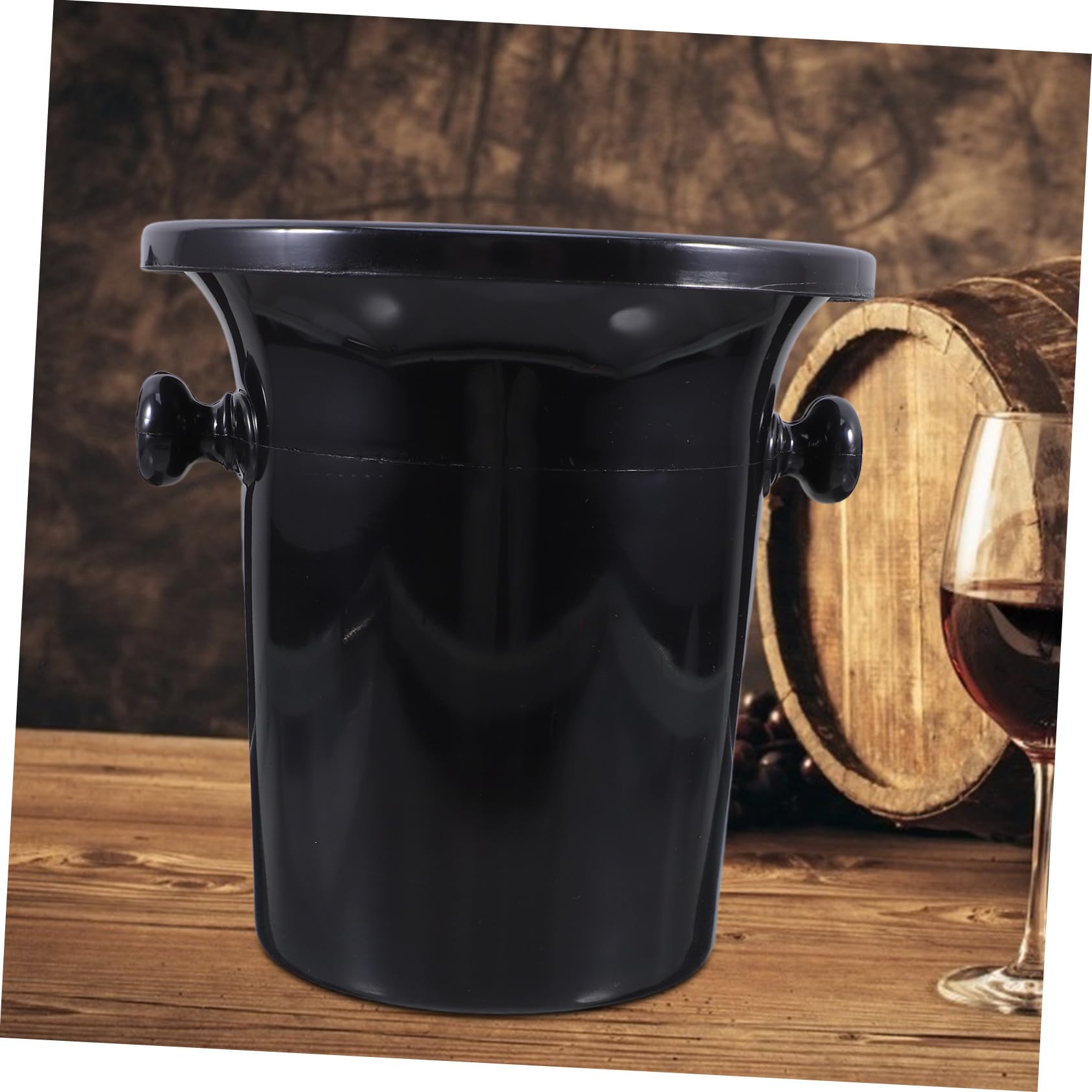 Escupidera Negra de Plástico Doble Asa y Diseño Occidental para Cata de Vinos, Cubos de Hielo Redondos y Resistentes para Bodegas y Tiendas Especializadas