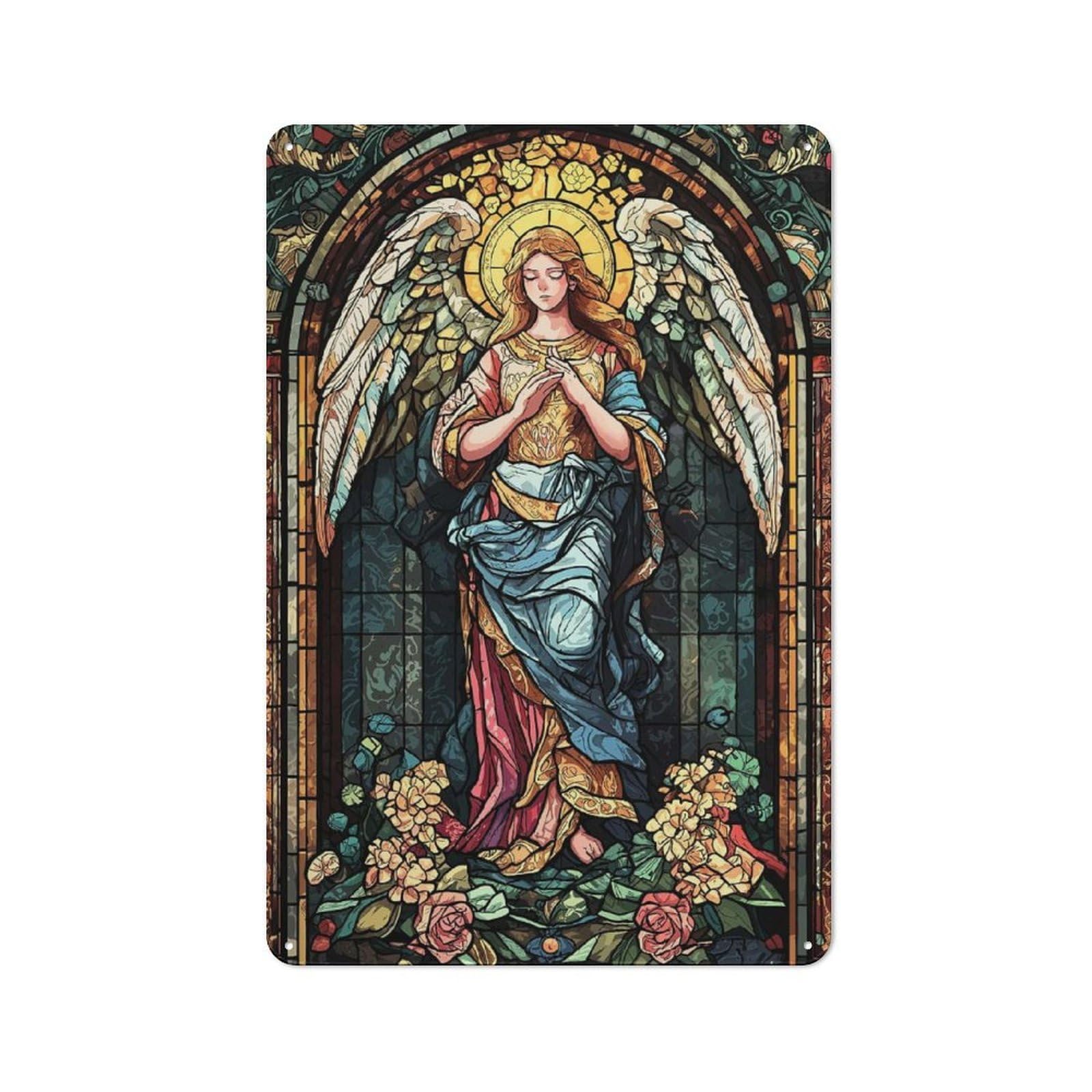 Junmoney Stained Glass Angel Vintage Cafe Metal Sign 30X20cm Featuring Bistro Wall Plaque For Tea Room, Shop Wall Or Breakfast Area