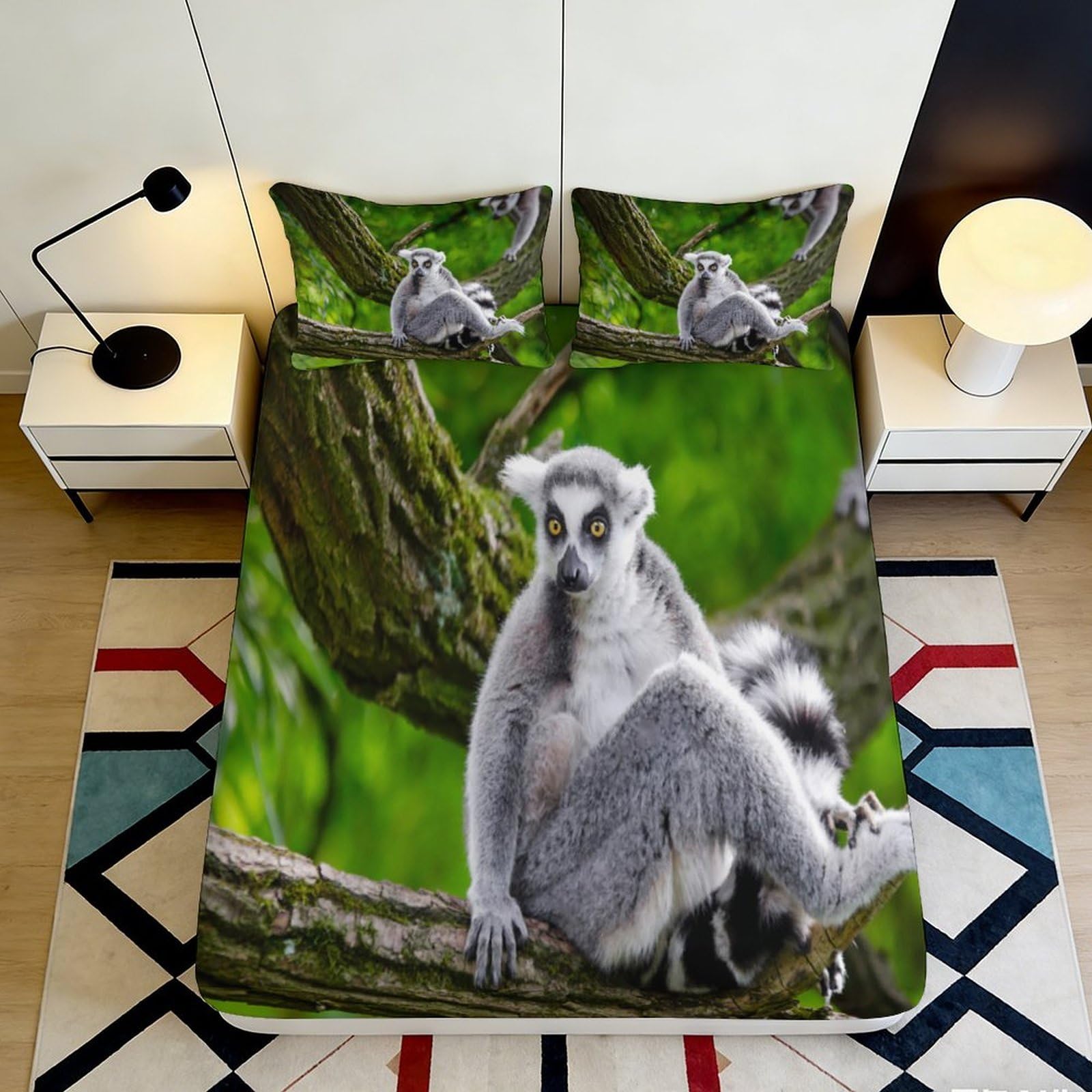 3D Printed Jungle Animal Fitted Sheet Microfiber Deep Pocket Non-Slip Bedroom Set Jungle Animal Mattress Fitted Cover Full Wrap for Adults Teens 90x200x25cm