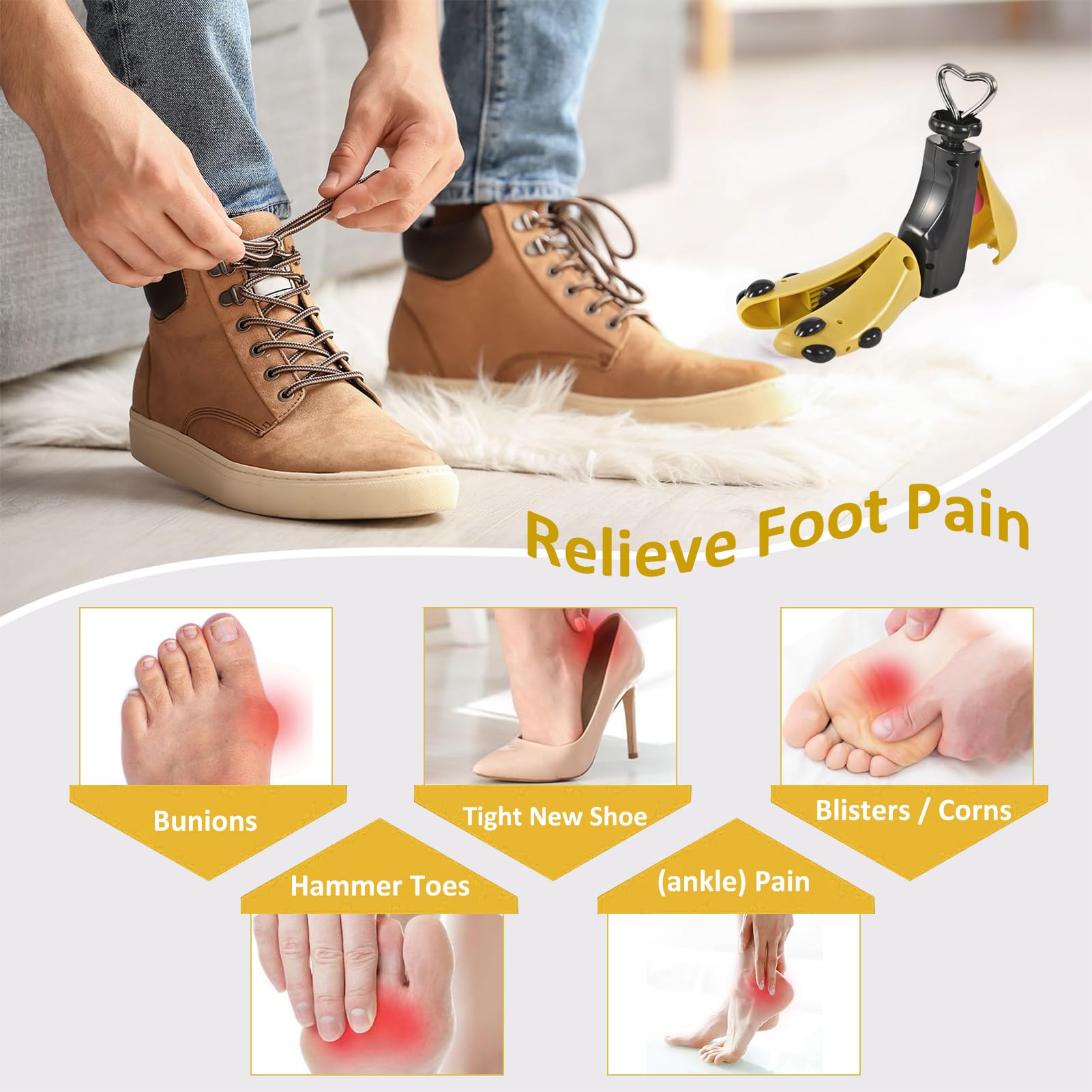 Schuhspanner, breite Füße für Herren und Damen, professioneller Schuhspanner, verstellbare Länge und Breite (Herren 42-47 / Damen 42-42, Gelb), Gelb-L (für Herren 36-48, Damen 42-42), For Women