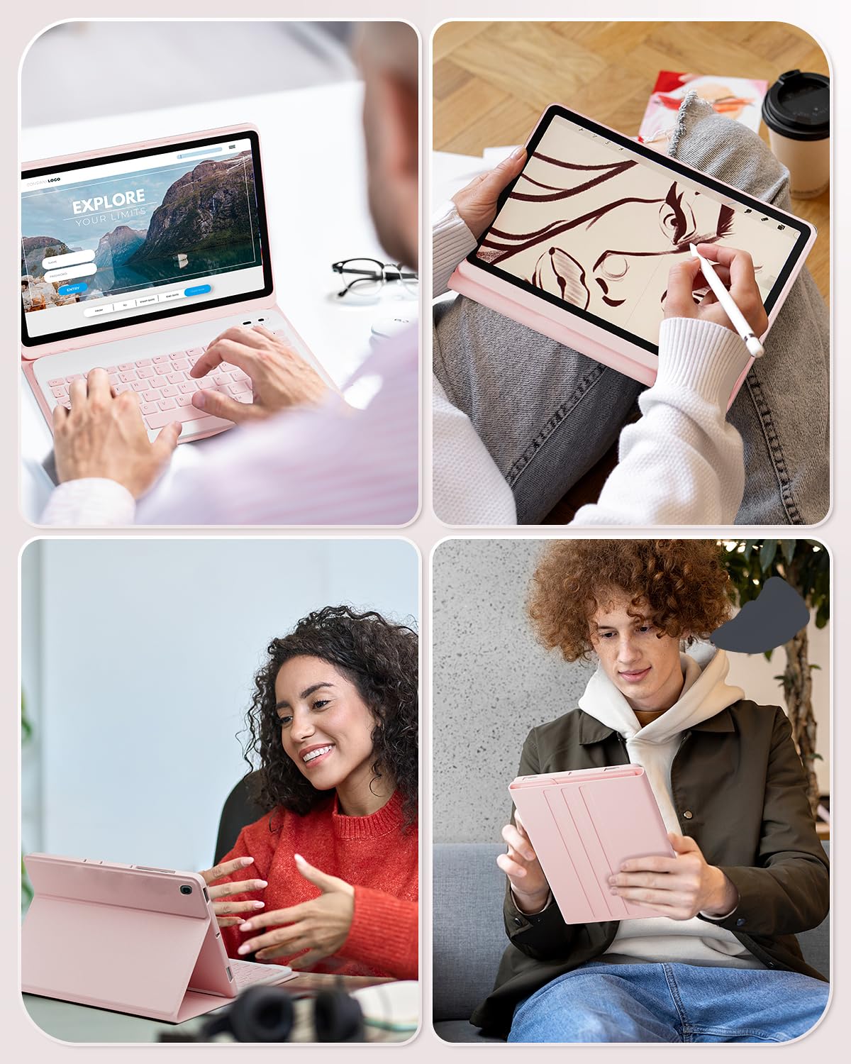 Cover Per Samsung Galaxy Tab S10 Ultra/S9 Ultra/S8 Ultra 14.6 Pollici con Bluetooth Wireless Italiano tastiera (QWERTY) e Mouse Coperchio Protettivo con Scanalatura Portapenna Keyboard Case Rosa