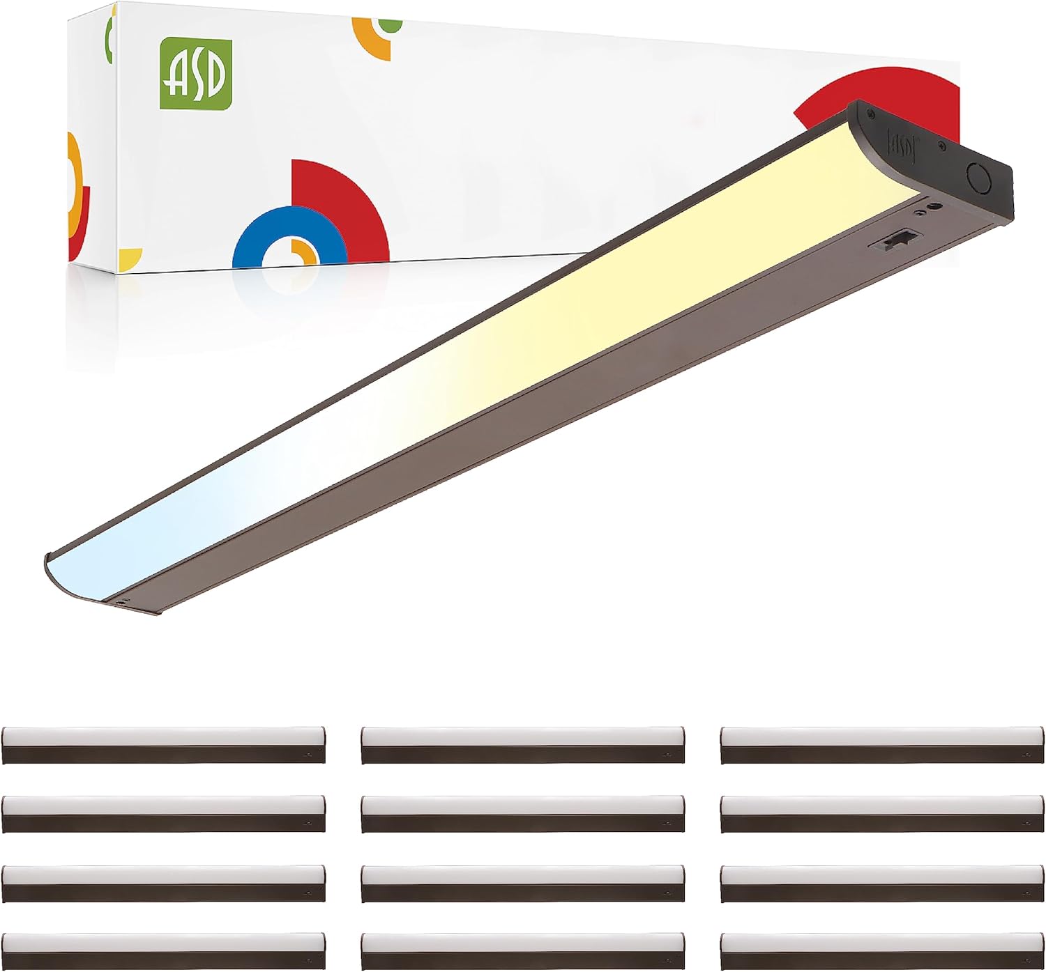 ASD 12 Pack LED Under Cabinet Lighting Bronze, 32 Inch 16W 1057 LM, Dimmable Hardwired Kitchen Lights, 3000K Soft/4000K Cool/5000K Daylight, Counter Light Fixtures, ETL Energy Star (No On/Off Switch)