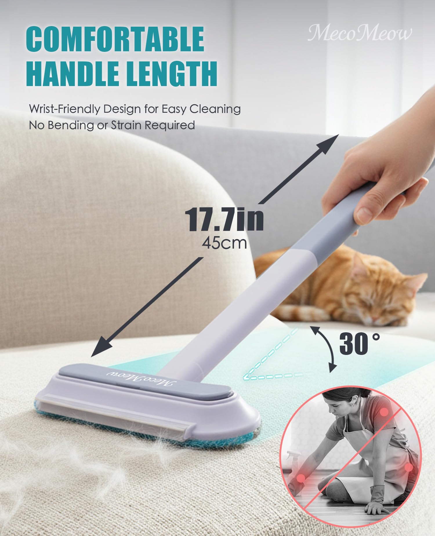 MecoMeow Pet Hair Removal Brush for Couch, Durable, Reusable, Washable Lint Cleaner for Dog and Cat Hair, Gentle on Furniture, Effective on Carpets, Clothing, Bedding-Basic 1