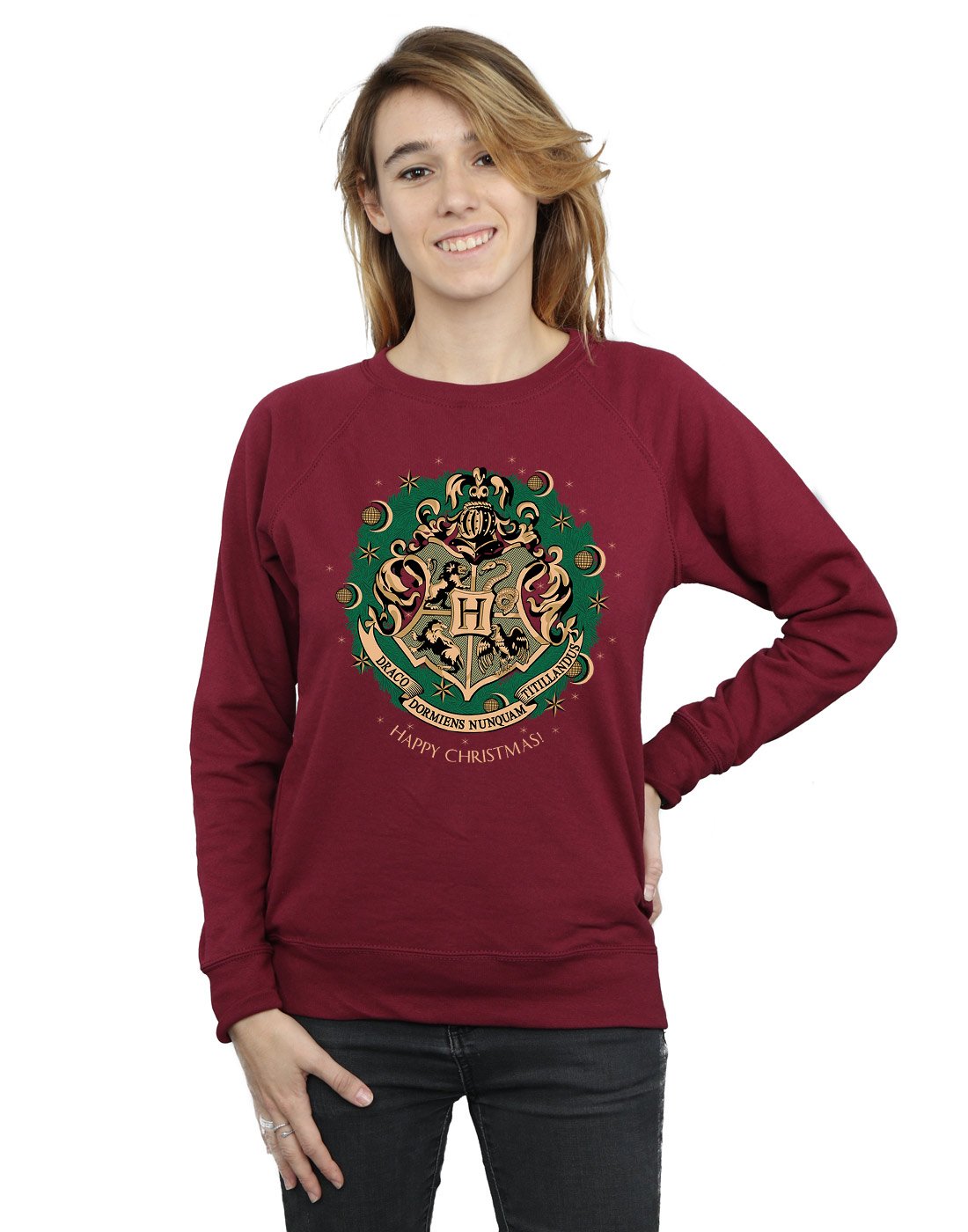 Harry Potter Women's Burgundy Christmas Wreath Sweatshirt In Medium