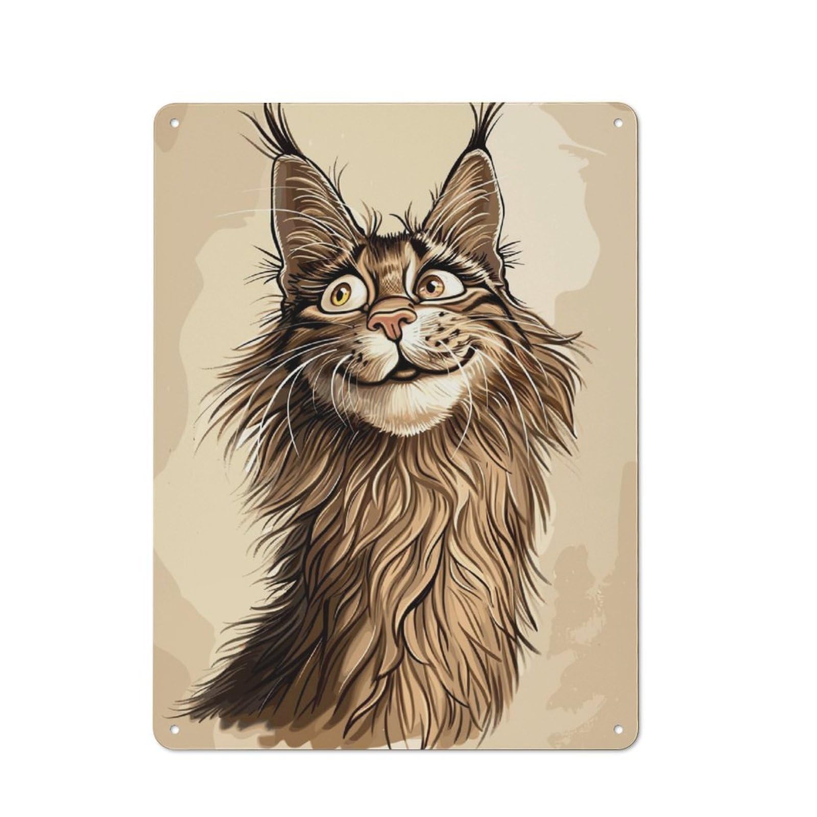 Junmoney Maine Coon Caricature Metal Sign 40X30cm With For Pub Or Café, Retro Decor, For Cooler-Month Interiors With Retro Character