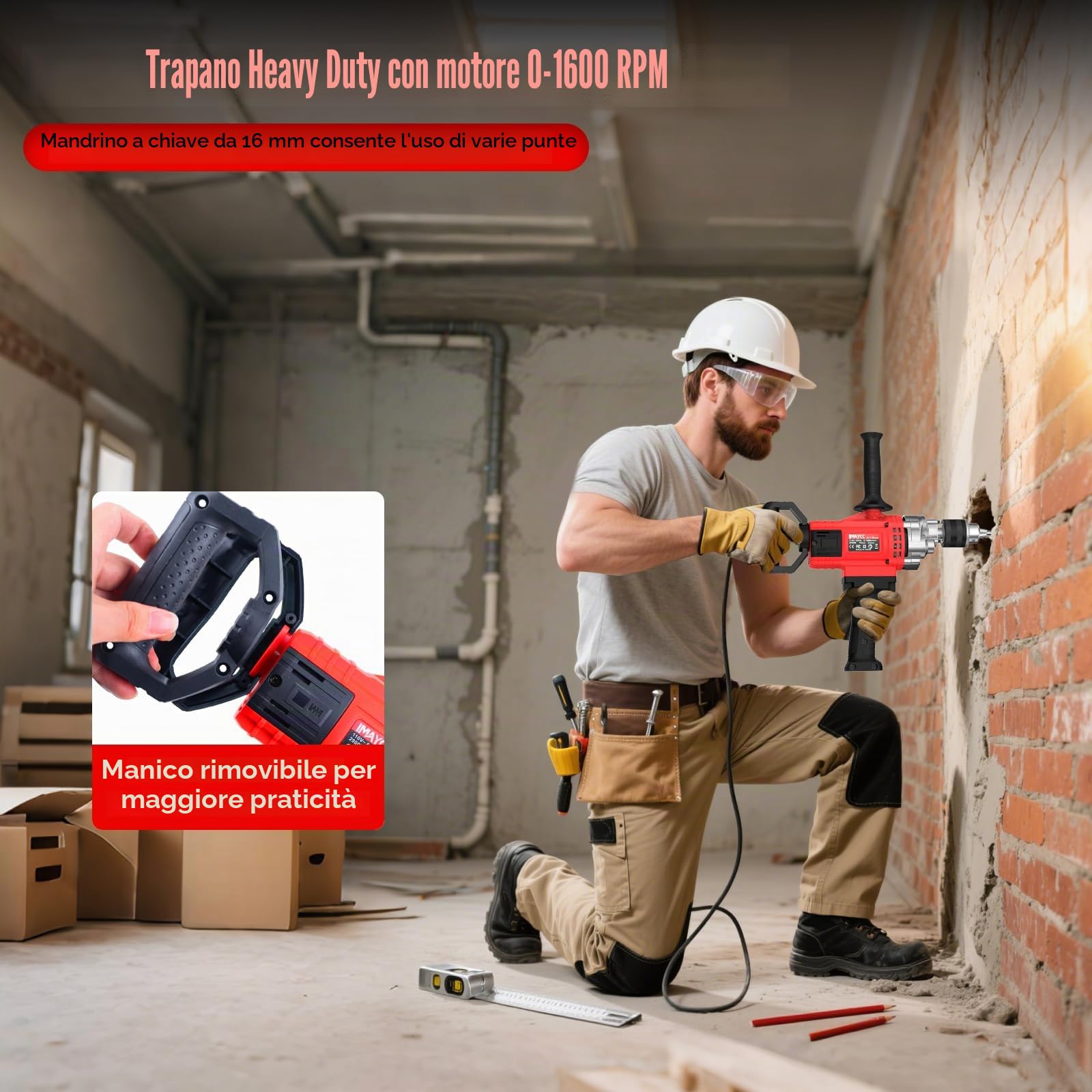 IMAYCC 3200W Betoniera Elettrica per Trapano, 2 in 1 Foro e Miscelatore Multifunzionale Miscelatore per Malta Portatile per Miscelazione di Vernice,Liquame di Cemento,Calcestruzzo, Malta, Foraggio,