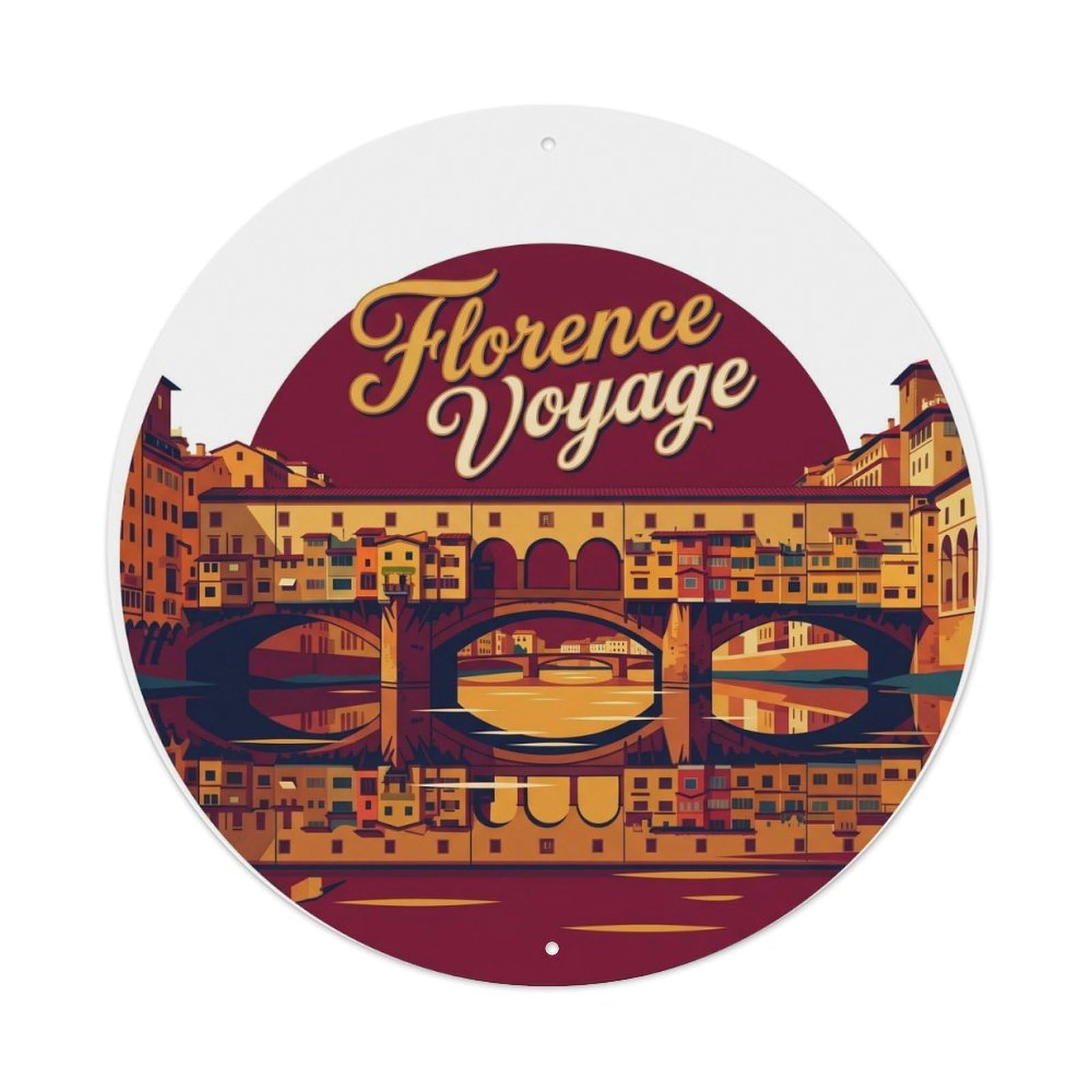Vintage Travel Tuscan Renaissance Heritage Metal Tin Sign Plaque Wall Decor for Cafe, Club Bar, Office, Home Garden Round Metal Poster 8x8Inch