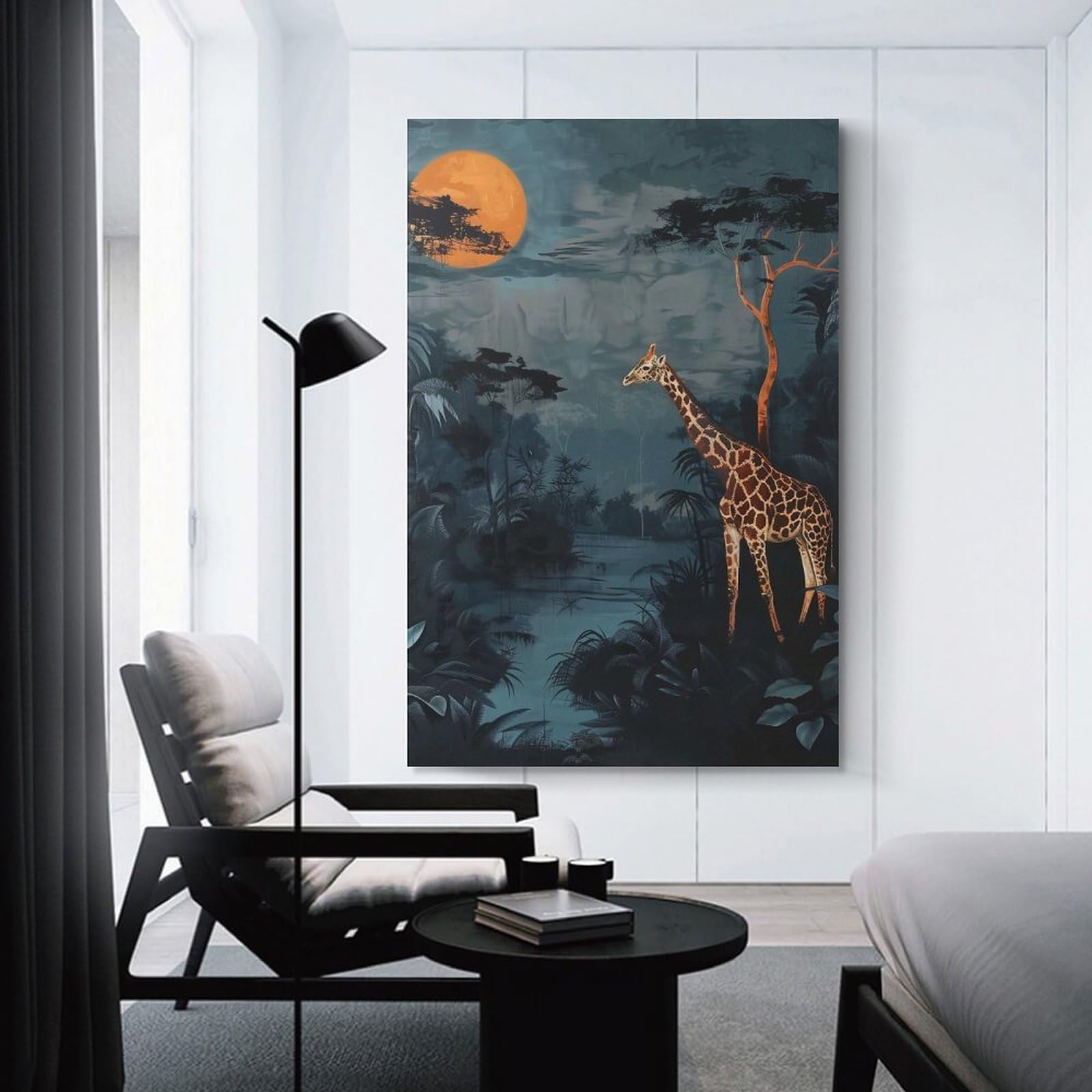Junmoney Unframe-Style-1 Home Decor Wall Art Giraffe Under A Full Moon, 24X36inch(60X90cm), For Bedroom Decor, Cosy Corners Or Studios, Decorative Wall Art For Cosy Rooms