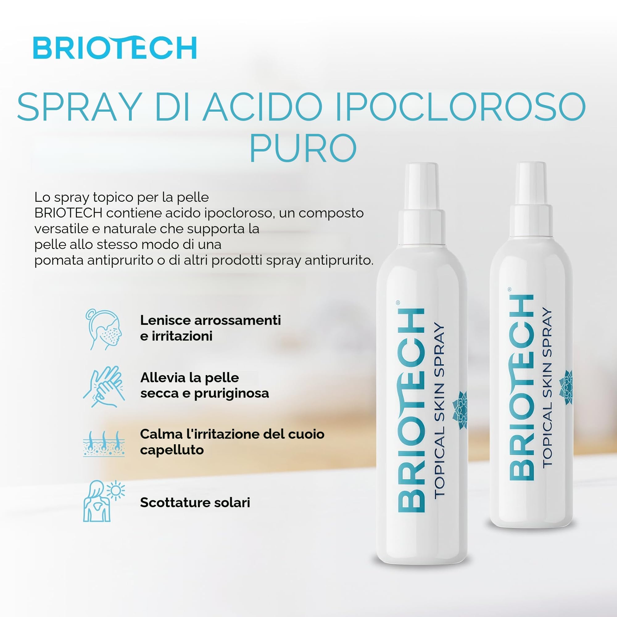 BRIOTECH Topical Skin Spray - Spray lenitivo per il corpo, per pelle irritata, cuoio capelluto, prurito, eruzione cutanea, scottature, spray idratante, spray per piercing, 100 ml