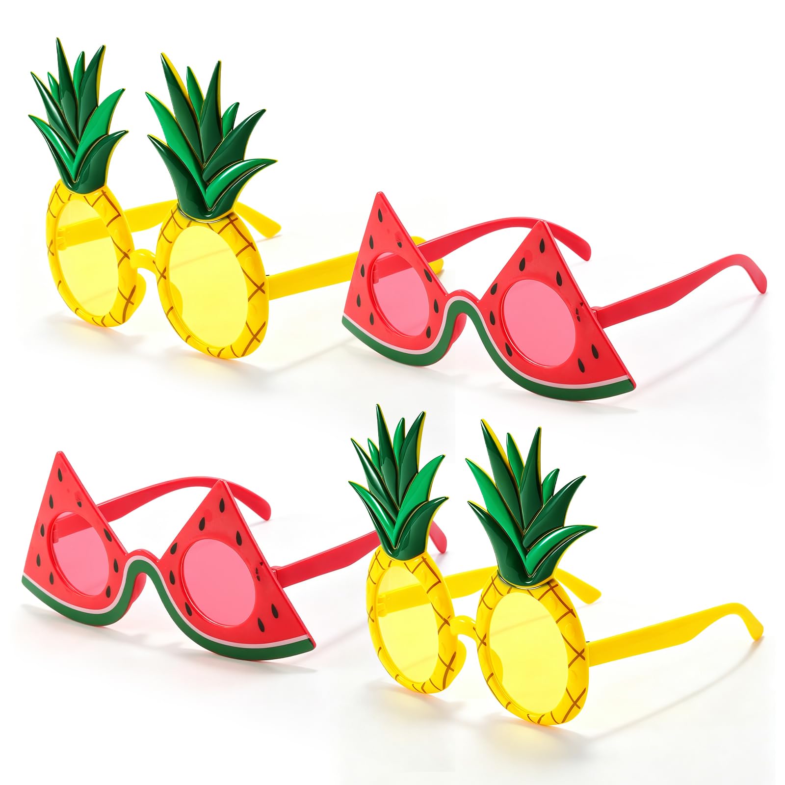 4 gafas de fiesta de piña, sandía, gafas de sol hawaianas, gafas de sol divertidas para verano, para cumpleaños, fiesta en la playa, carnaval, festivales, accesorios de decoración