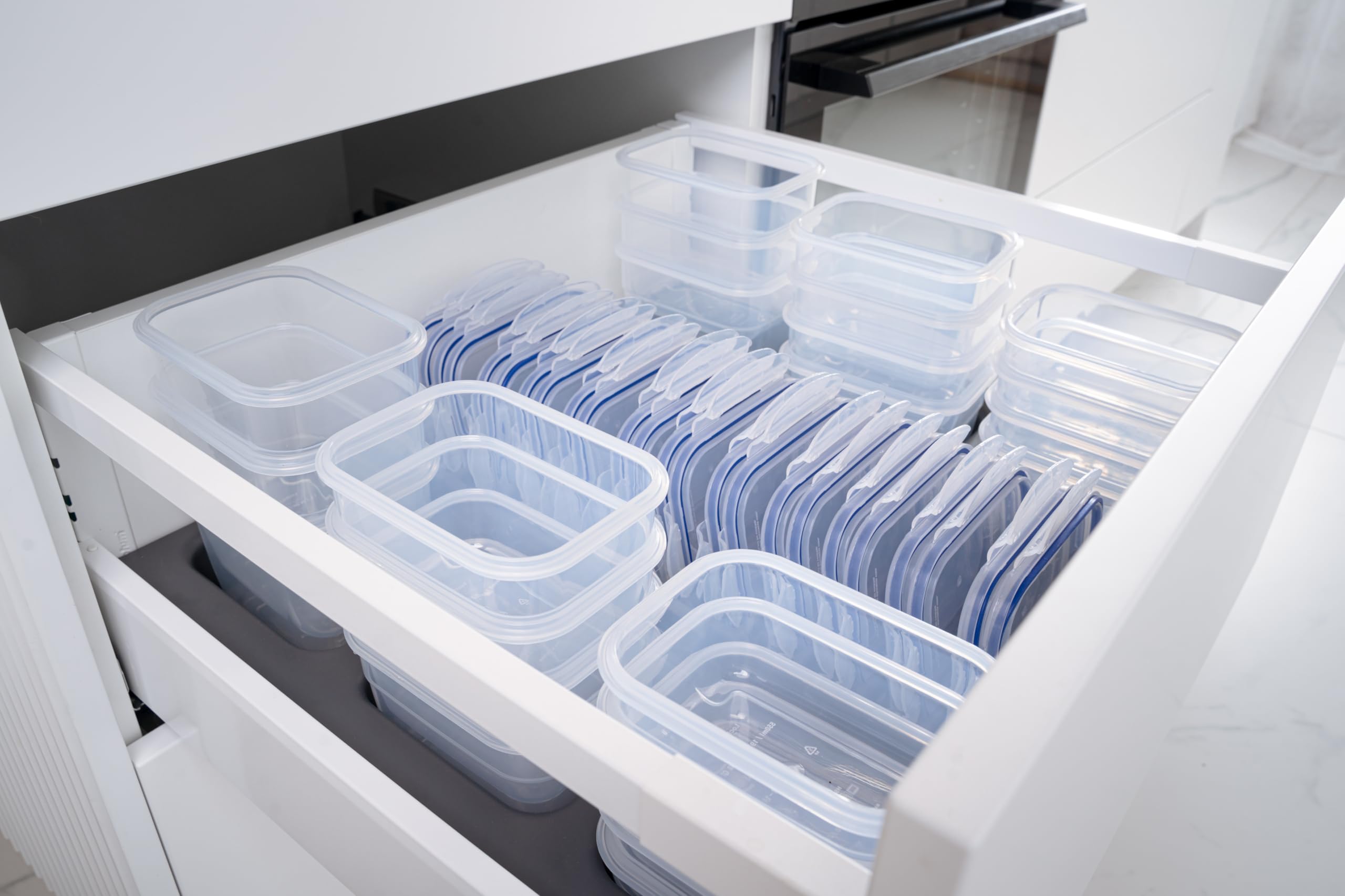 Nest24 – organizer do szuflady kuchennej z 24 pojemnikami na żywność układanymi jeden w drugi – kompatybilny z LocknLock HSM3640, HSM3660, HSM3680 – 17,9 l (52,3 × 52,6 × 20,0 cm)