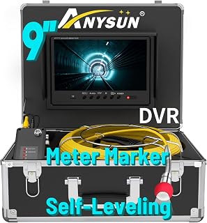 Anysun Self-Leveling Sewer Inspection Camera - 100ft, 9" Monitor & DVR, 12 Lights, Plumbing Pipe Camera for Plumbers & Homeowners (16GB Card)
