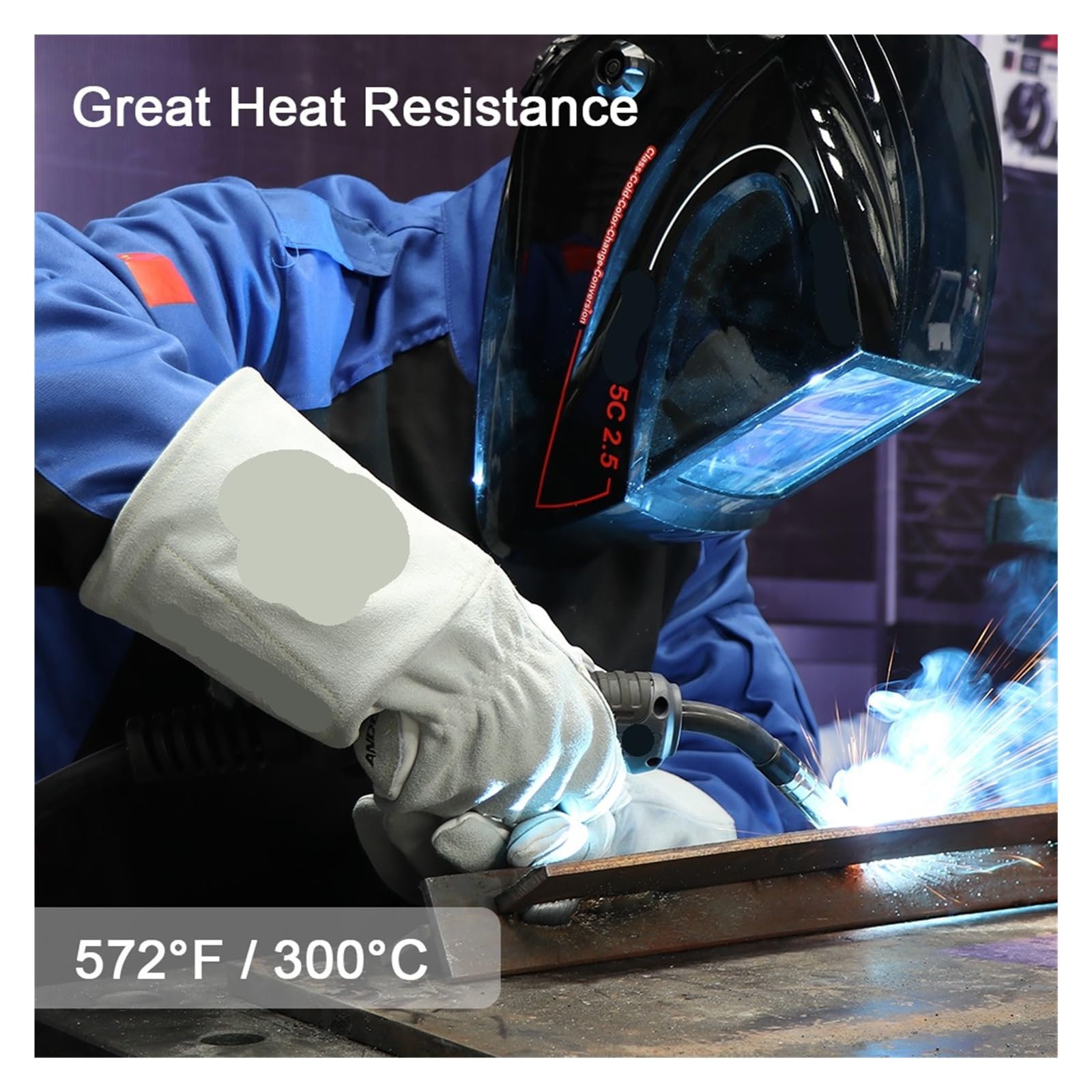 Guantes Soldador Guantes de soldadura cuero resistentes al calor for soldar/cocinar/barbacoa guantes trabajo seguridad protectores blancos y grises