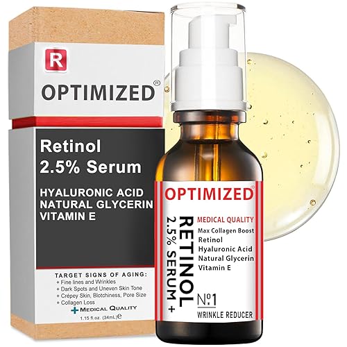 Suero de retinol al 2.5% con ácido hialurónico, glicerina, vitamina E – Reduce arrugas, líneas finas, tono de piel uniforme, manchas solares,