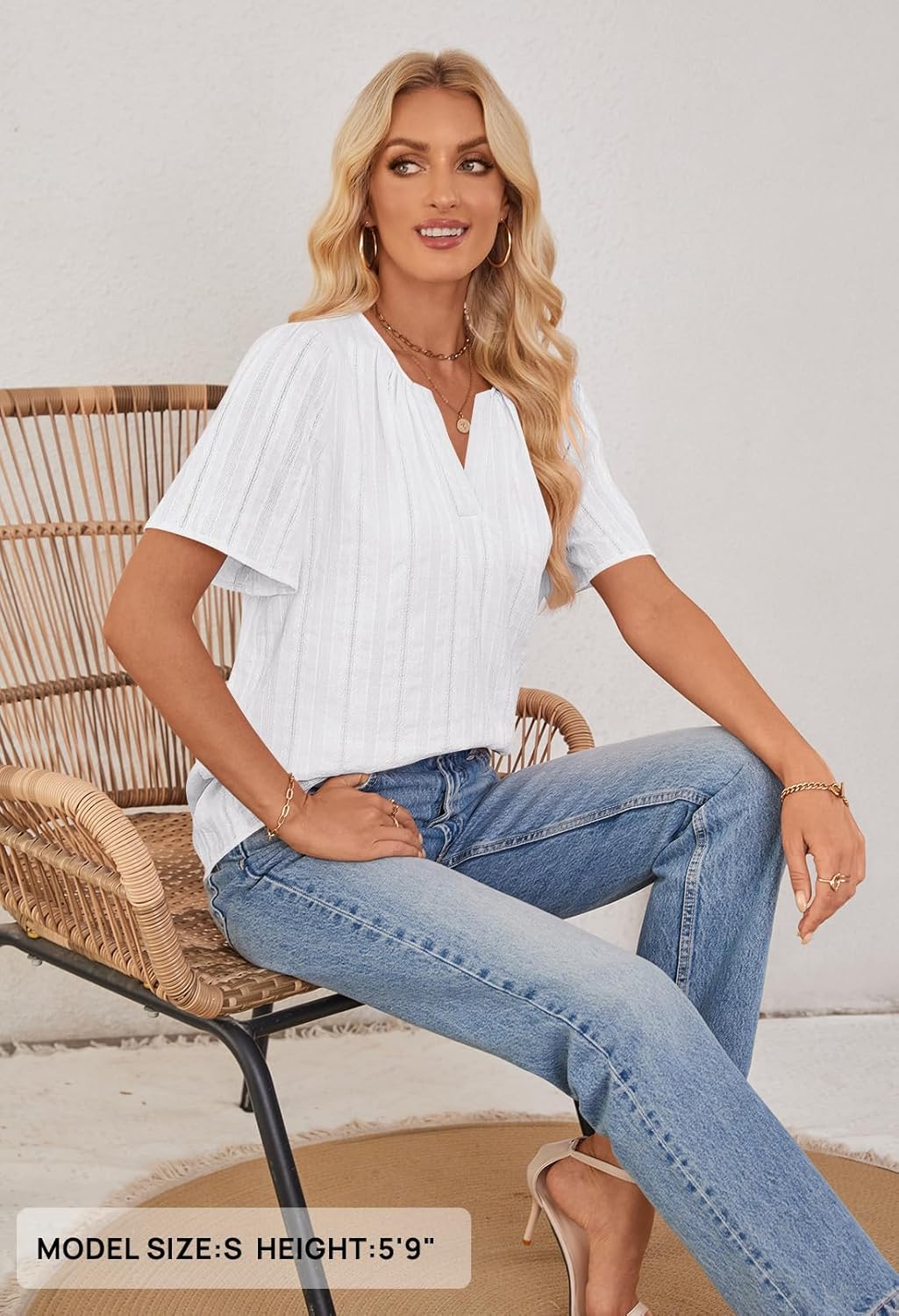 MEROKEETY Women's Summer Business Casual Blouse Tops Dressy Short Sleeve V Neck Loose Fit Work T Shirts - Image 8