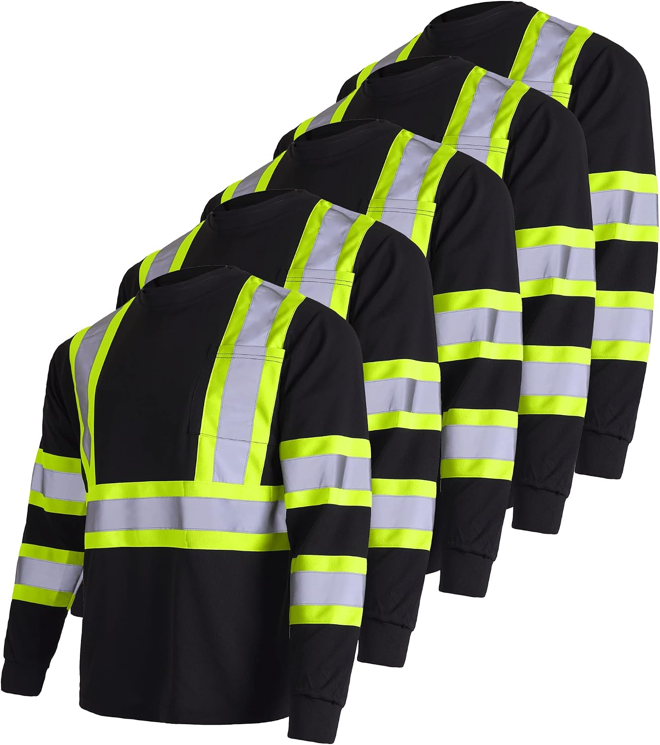 JORESTECH Long Sleeve Black Safety Work Shirt - Hi-Viz Two Toned YL/LM - ANSI/ISEA, Pack of 5