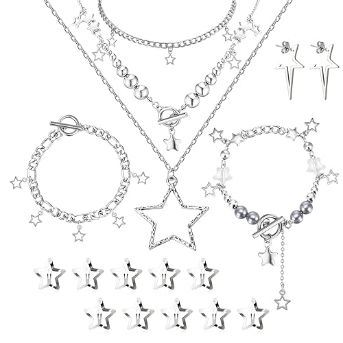 JATEBI 16pcs Y2K Accessories Set Included Y2k Silver Star Necklace