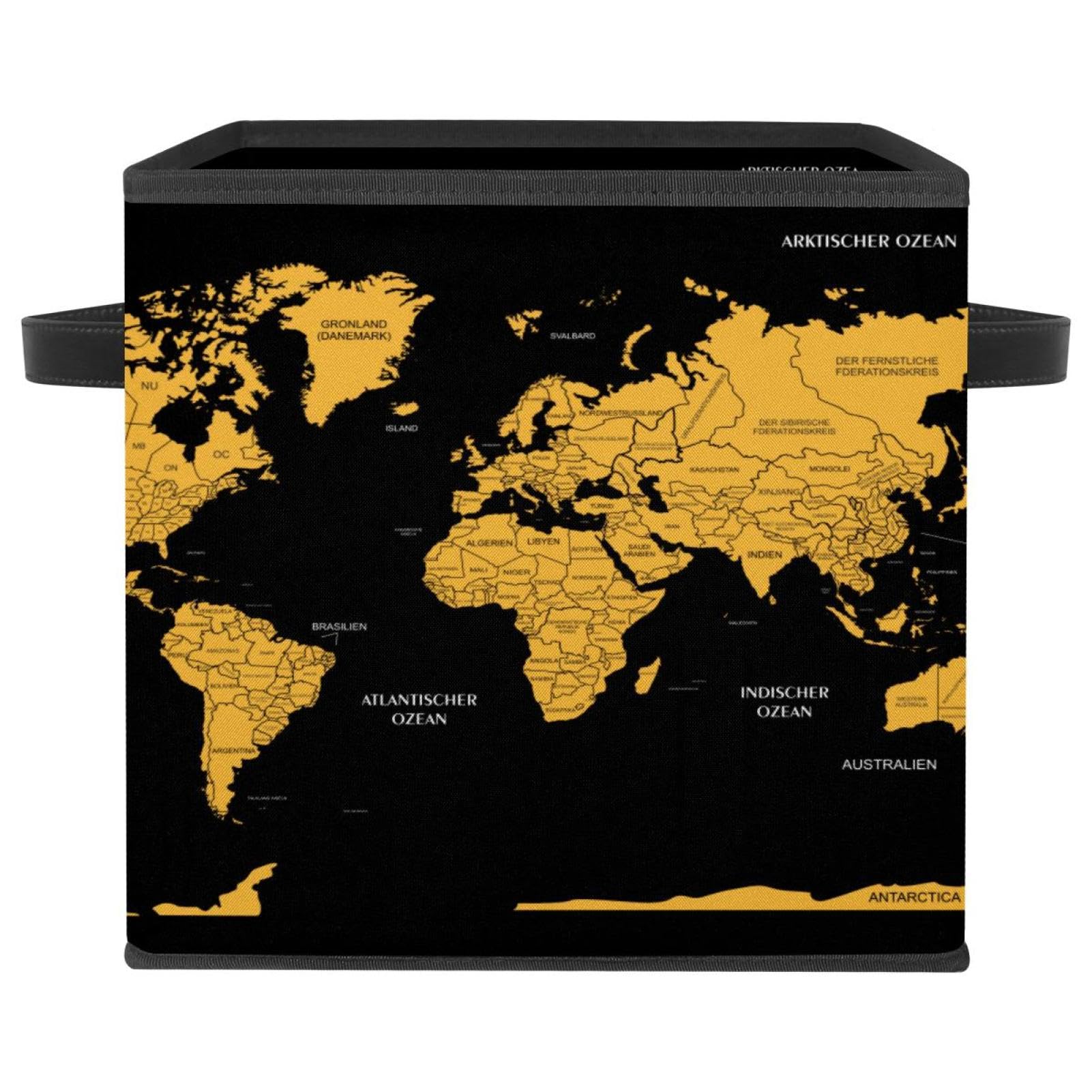 Boîte de rangement avec poignées en tissu pliable style mappemonde pour organisation maison