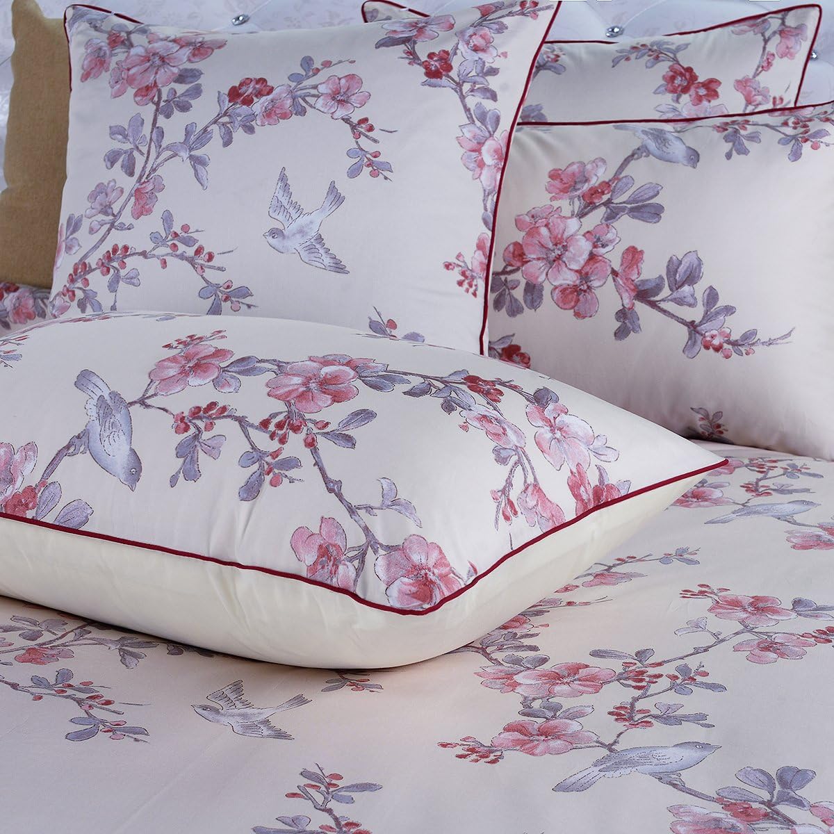 USTIDE Egyptian Cotton Duvet Cover Set Super King 3 Pieces Farmhouse Blossom Birds Bedding Elegant Bed Cover with 2 Pillowcases - Image 3