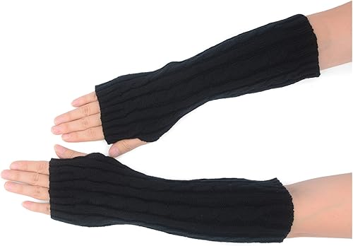 Miniatura 6 de Flammi - Guantes de punto trenzado para mujer, guantes sin dedos, con agujero para el pulgar