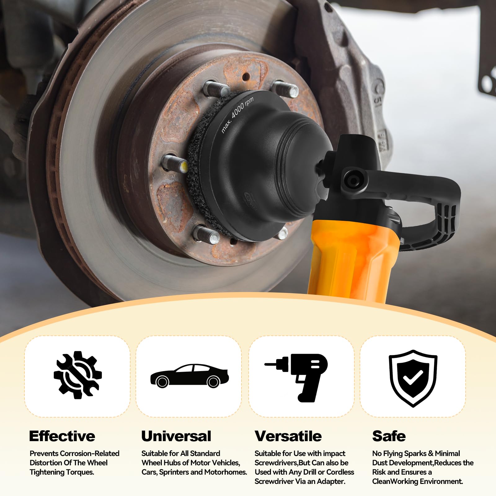 Amoladora de cubo de rueda para coche, lijadora de cabeza esférica con interior de 90 mm de diámetro, diámetro exterior de 150 mm, rueda abrasiva de aluminio para 1/2 atornillador de impacto