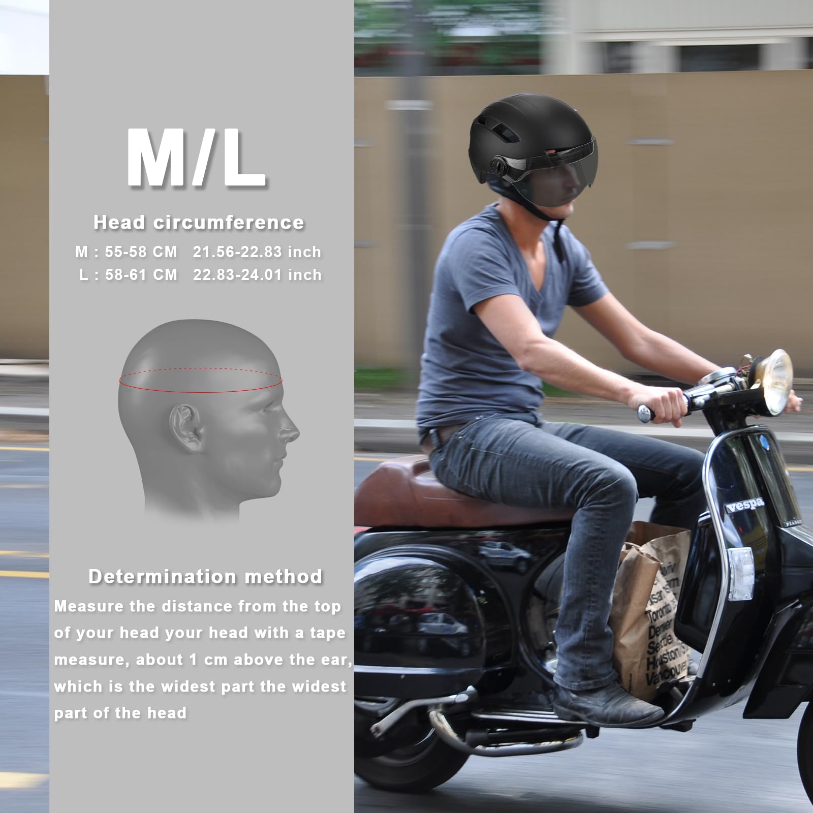 Fahrradhelm Herren, Damen Helm mit Magnetischem Visier Abnehmbarer Sonnenschutzkappe und Größenversteller, Schwarz Helm für E-Bike, Mountainbike & Citybike