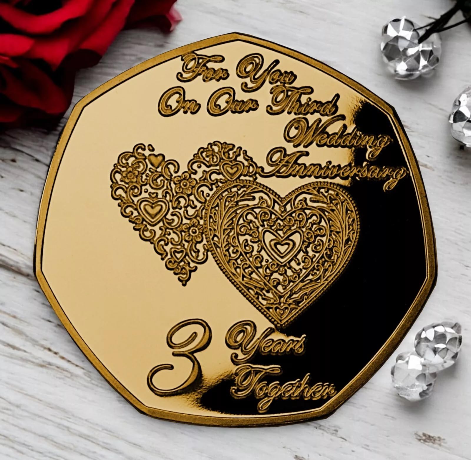The Commemorative Coin Company Gold On Our 3Rd Wedding Anniversary 24Ct Commemorative. 3 Years Together. Partner/Husband/Wife Gift/Present Love/Token