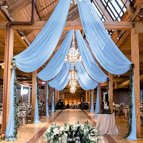 MODFUNS Cortinas de boda para decoración de techo, cortinas de arco de boda azul bebé, 5 x 20 pies, 2 paneles de gasa transparente, cortina de tul