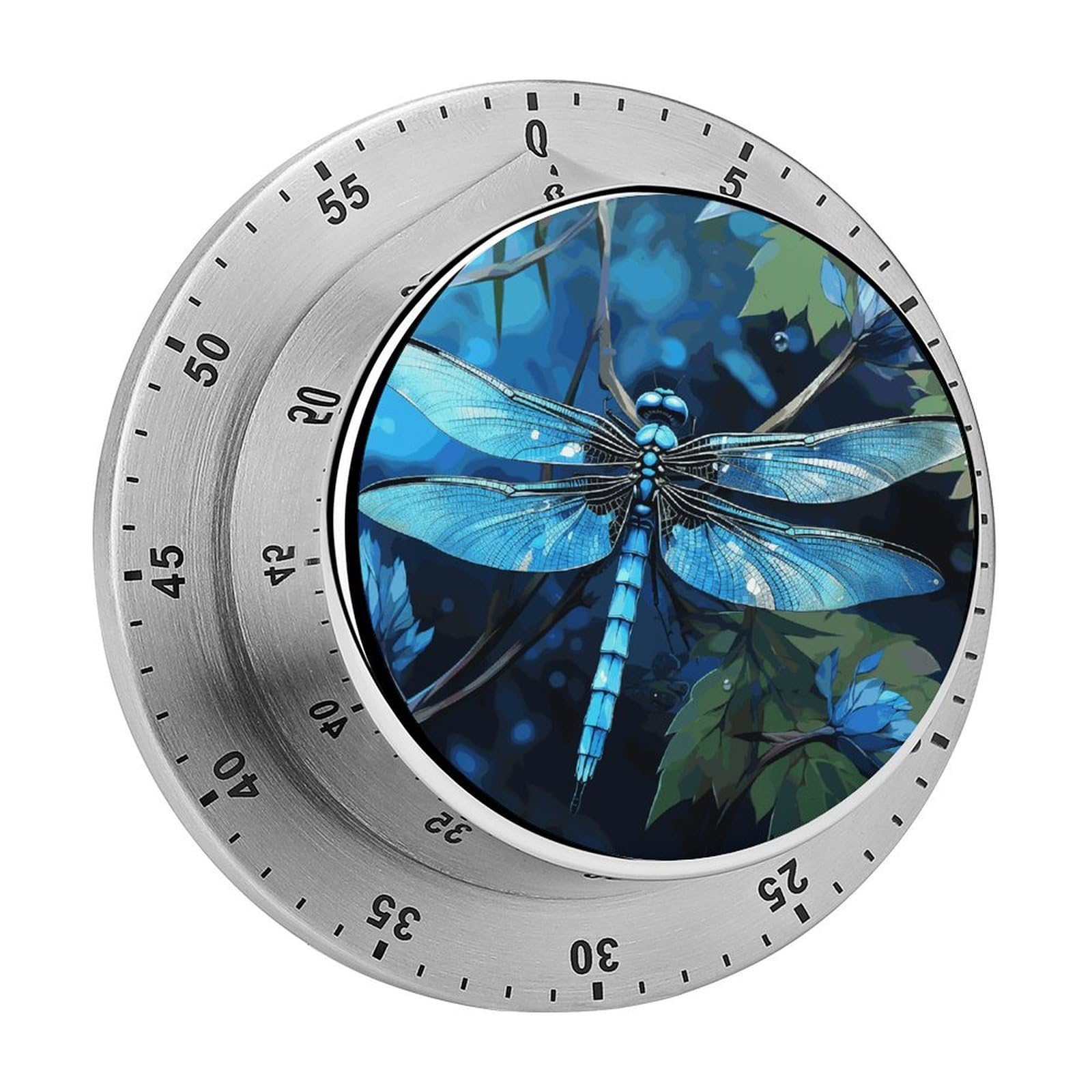Art Blue Dragonfly Visual Timer with Loud Alarm 60-Minute Kitchen Timers Exquisite Stainless Steel Body - Mechanical Desk Timer Countdown Clock for Cooking Chef Clock