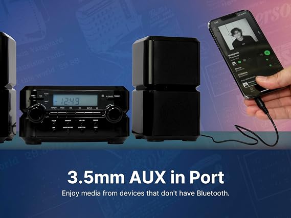 Emerson ES-4001 Bluetooth Micro Music System with MP3, CD Player, FM Radio, Alarm Clock, AUX Input, LED Display, Compact Design, and Remote Control