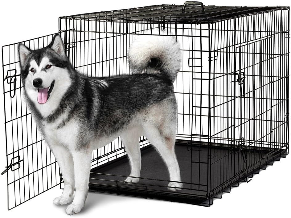 Lykos Pet Kennel Cat Dog Folding Steel Crate Animal Playpen Wire Metal Cage Black