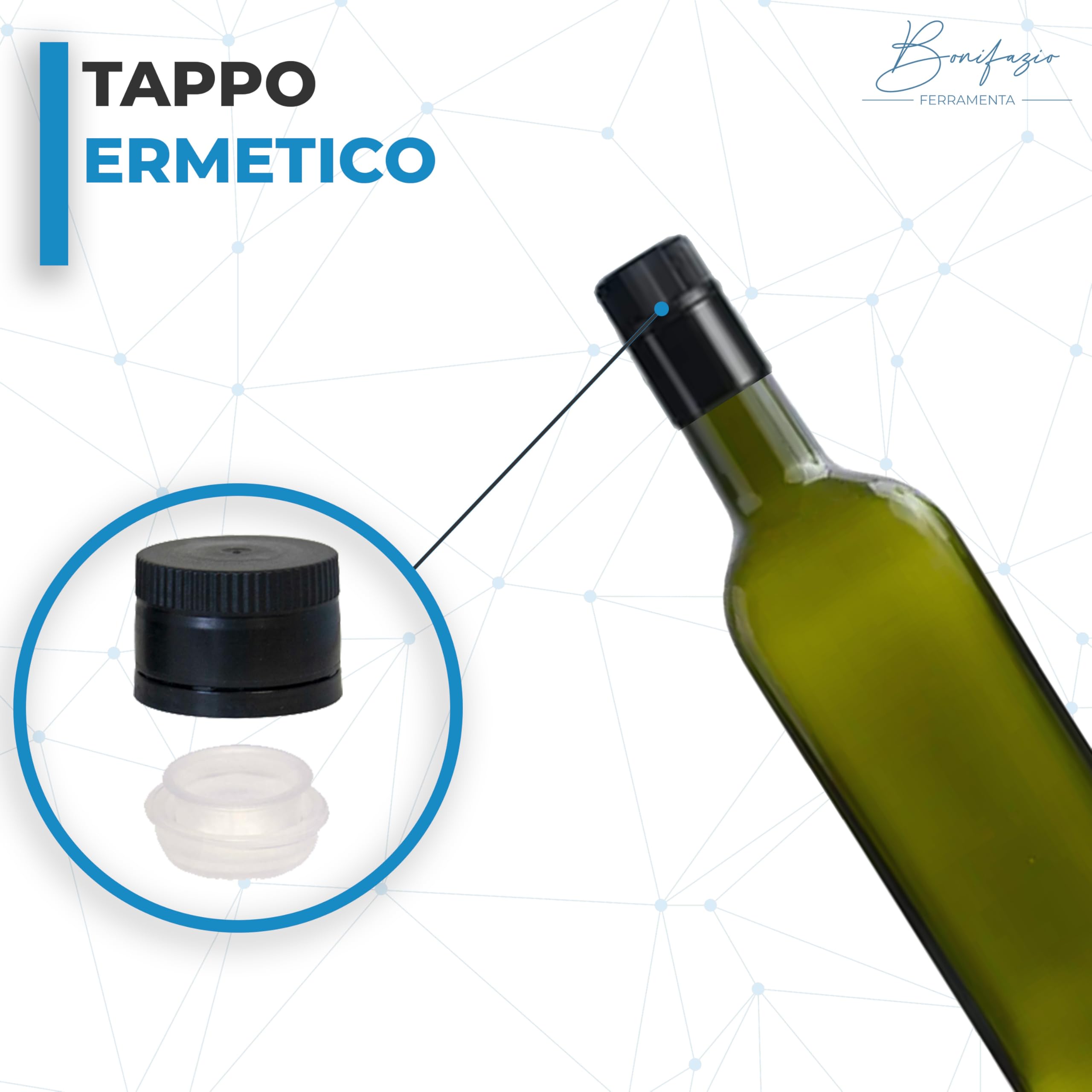 Bottiglia Bottiglie Olio marasca Scura con Tappo salvagoccia per imbottigliamento (750 ml 48 Pz)