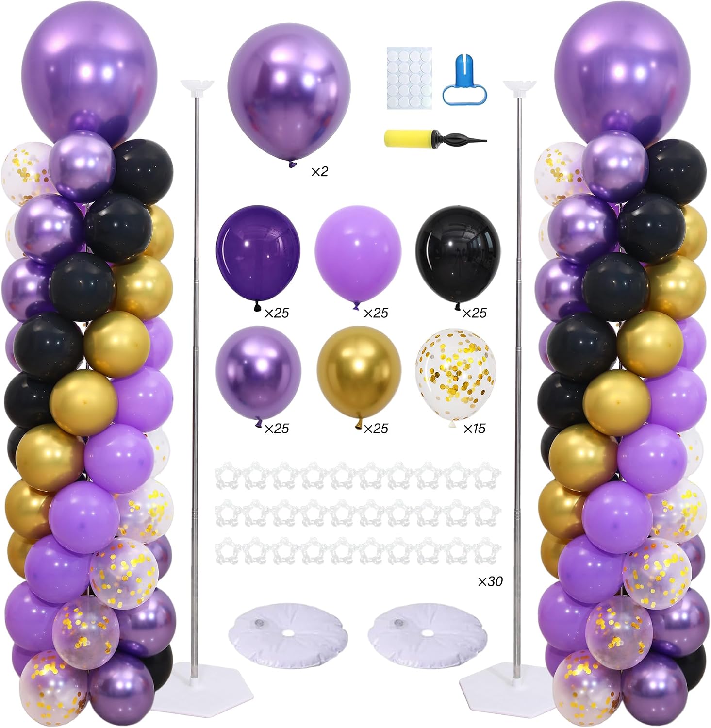 Purple and Black Gold Balloon Column Stand Kit Set of 2 for Floor