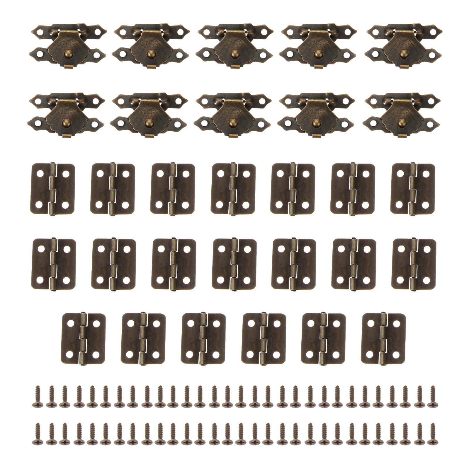 Yetaha10pcs Vintage Lock Latch Hasps Clasp & 20pcs Antique Bronze Hinges withs Screws for Doors Cabinets Furnitures Cases Box Simple Latch