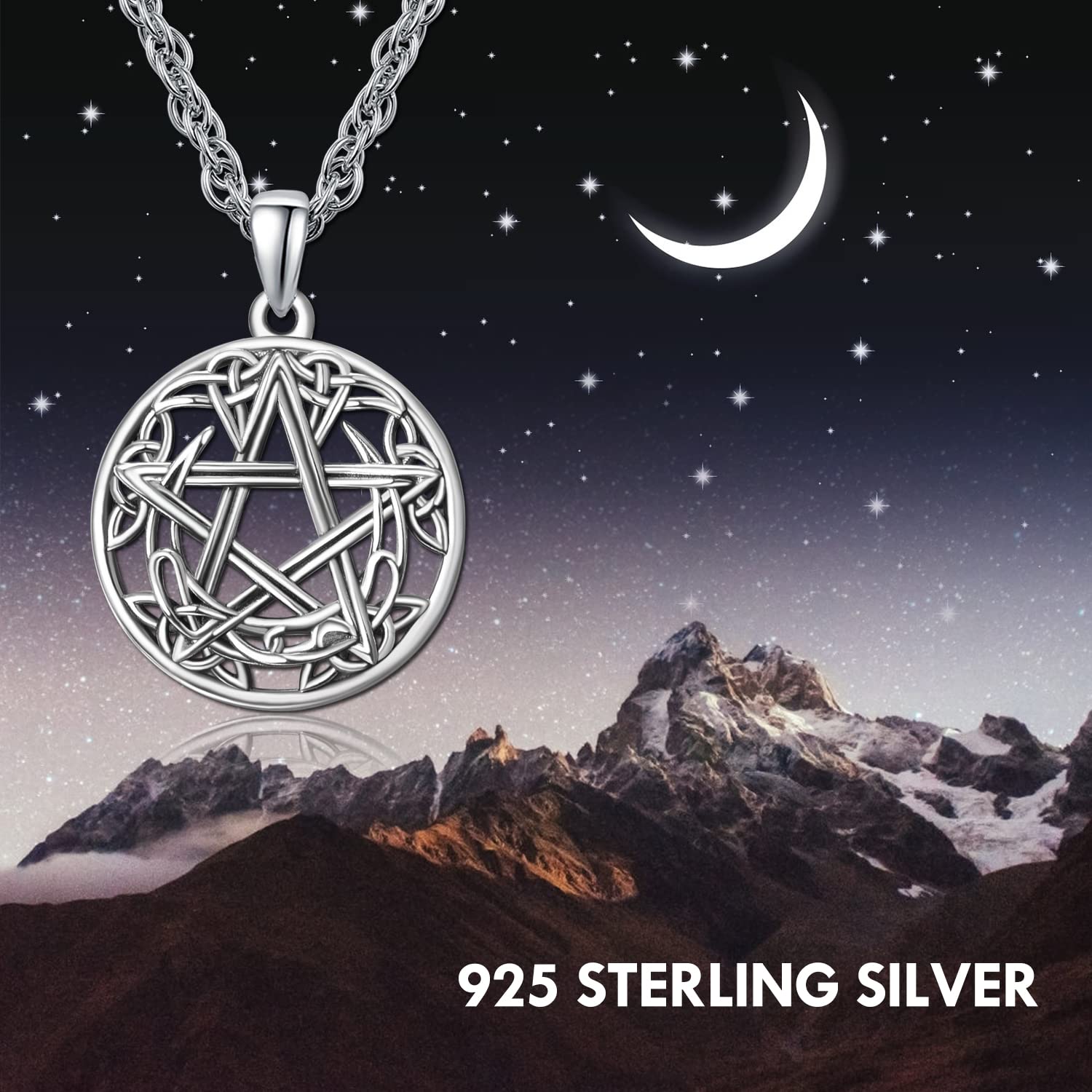 KINGWHYTE keltischem Mond & Stern Halskette 925 Silber für Damen Herren