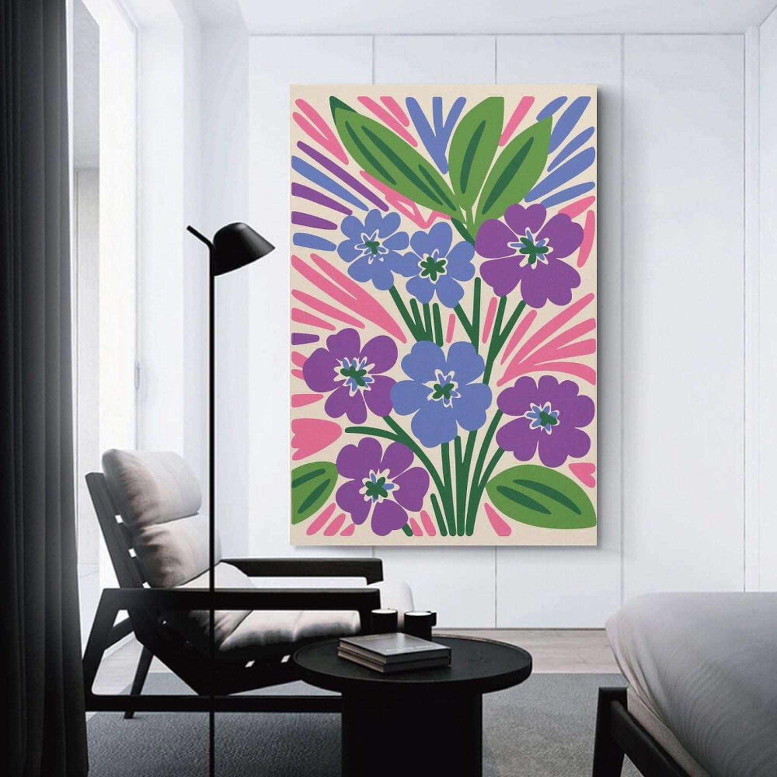 Junmoney Floral Arrangement with Abstract Elements Hanging Wall Art 16x24inch(40x60cm), for Work Areas, Reading Rooms Or Studios, Canvas Wall Decor for Creative Rooms