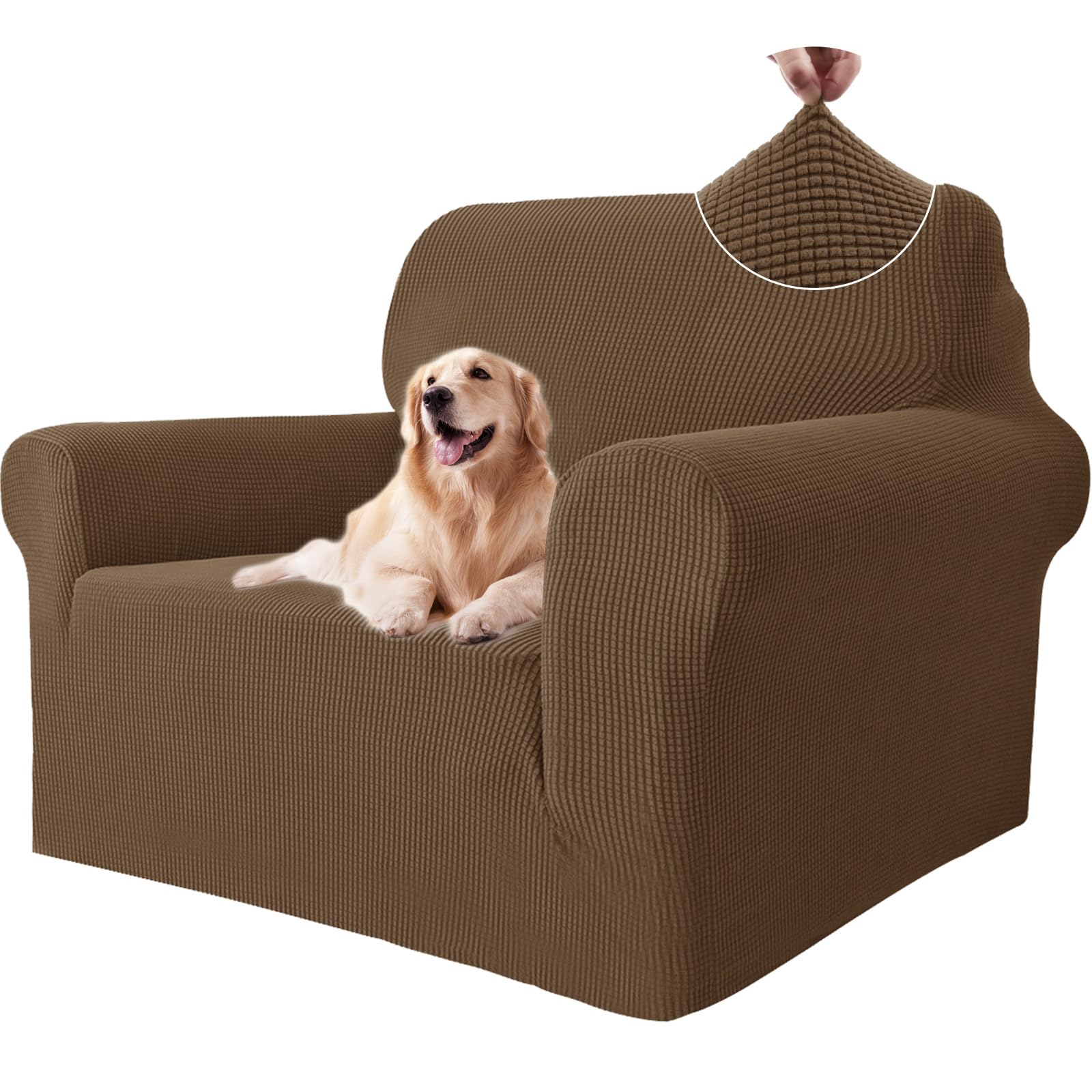 Ystyle Elasticas Funda Sofa 1 Plaza, Fundas de Sofa Ajustables con Reposabrazos, Gruesa Funda Sofá Anti Gatos Perros y Mascotas, Moderna Cubre Sofa Antimanchas Lavable, Marrón