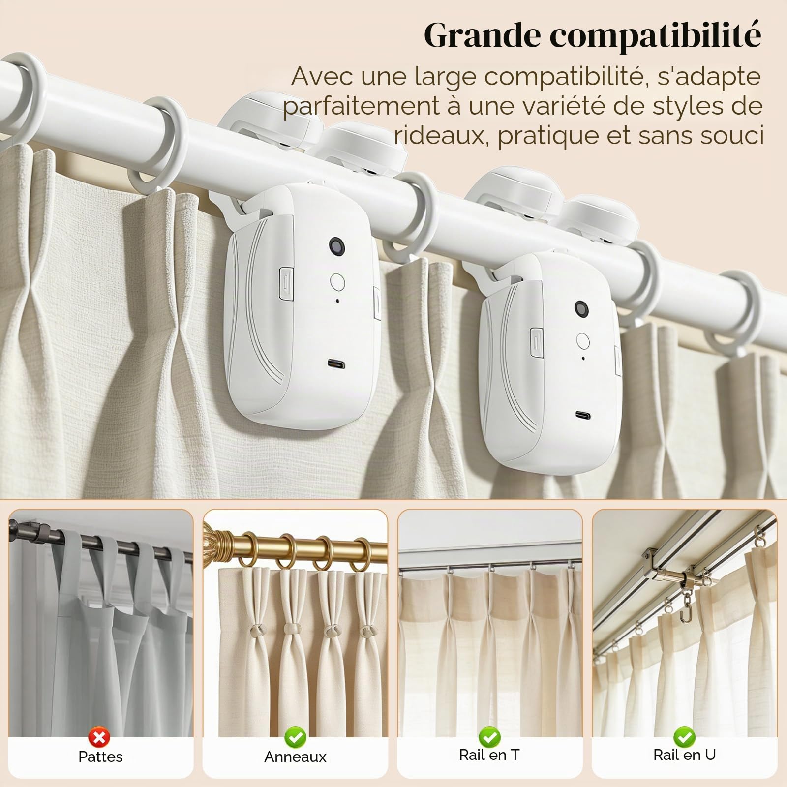 Ouvre-Rideau Électrique Avec Télécommande,Ouvre-Rideau Automatique Pour Tringle/Rail,Ouverture Et Fermeture Des Deux Côtés,Moteur Silencieux Haute Performance,Ouverture Et Fermeture À Distance