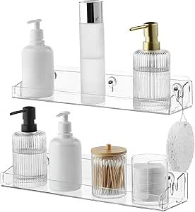 Navaris Clear Acrylic Shower Shelves (Set of 2) - Stick On or Screw ...
