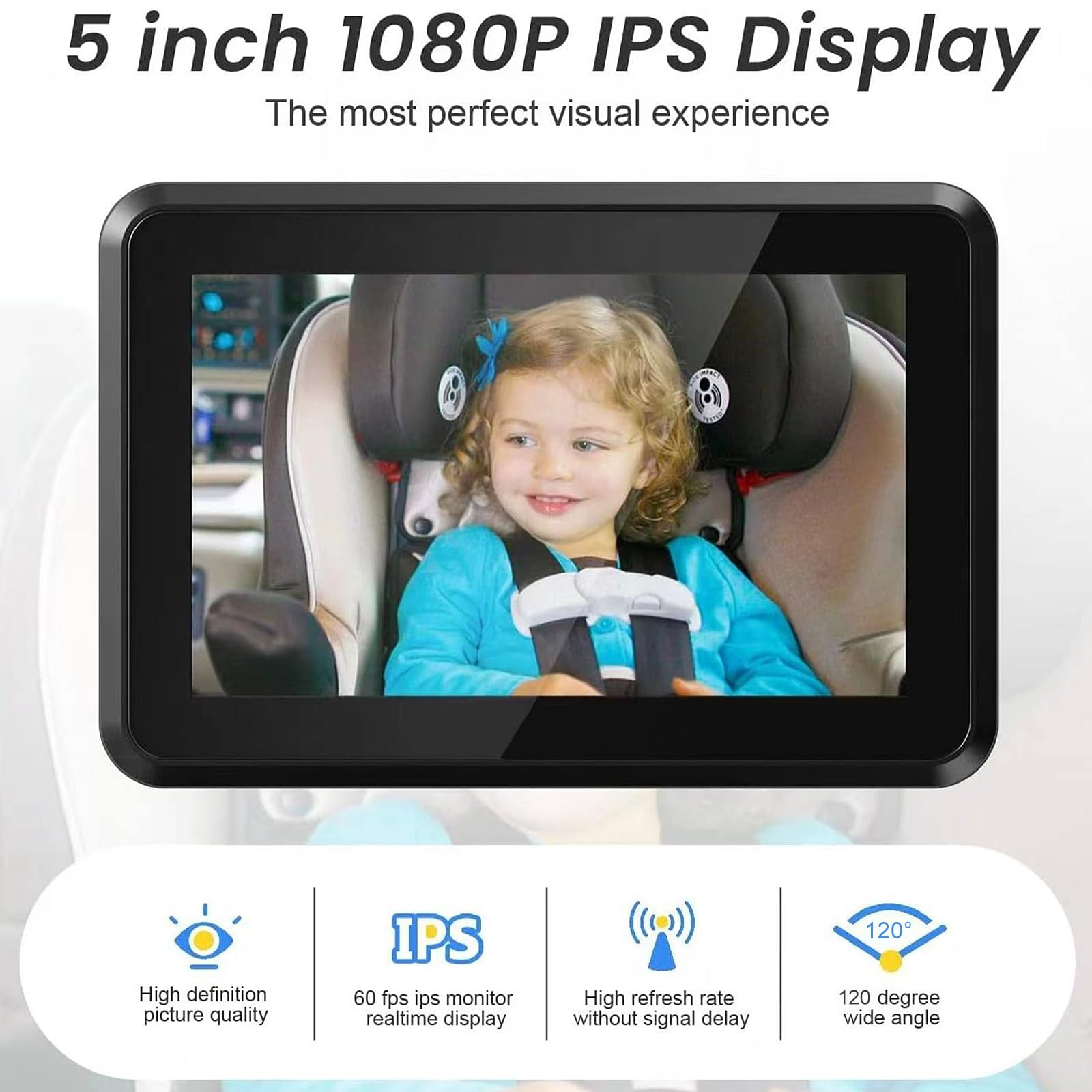 Baby Car Camera, 5inch 2 1080P HD Car Mirror Baby Rear View with IR Night Vision, 120° Wide View, for 2 Babies Kids Pets - Image 2