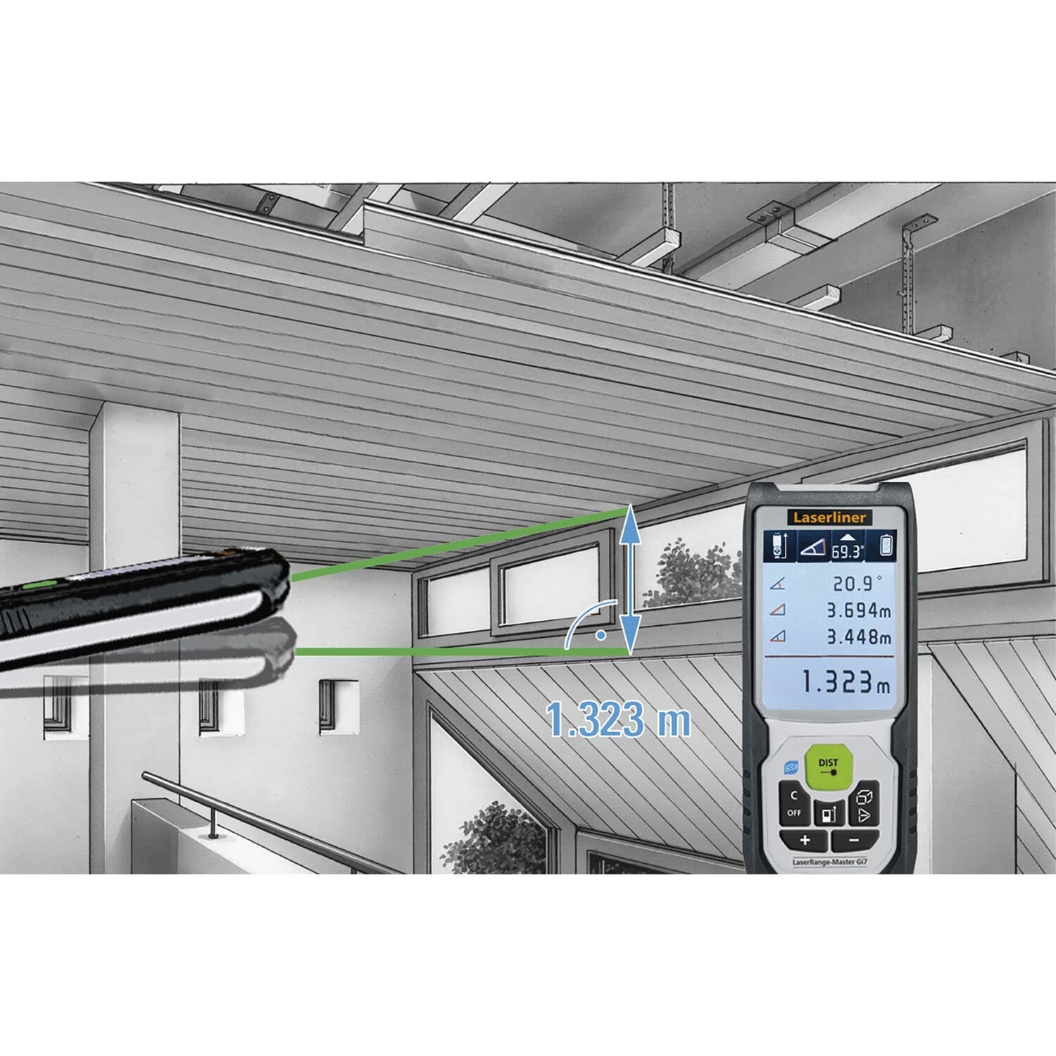 Laserliner Télémètre laser avec malette et piles LaserRange-Master Gi7 Pro BlackLine - Electroportatif et machine