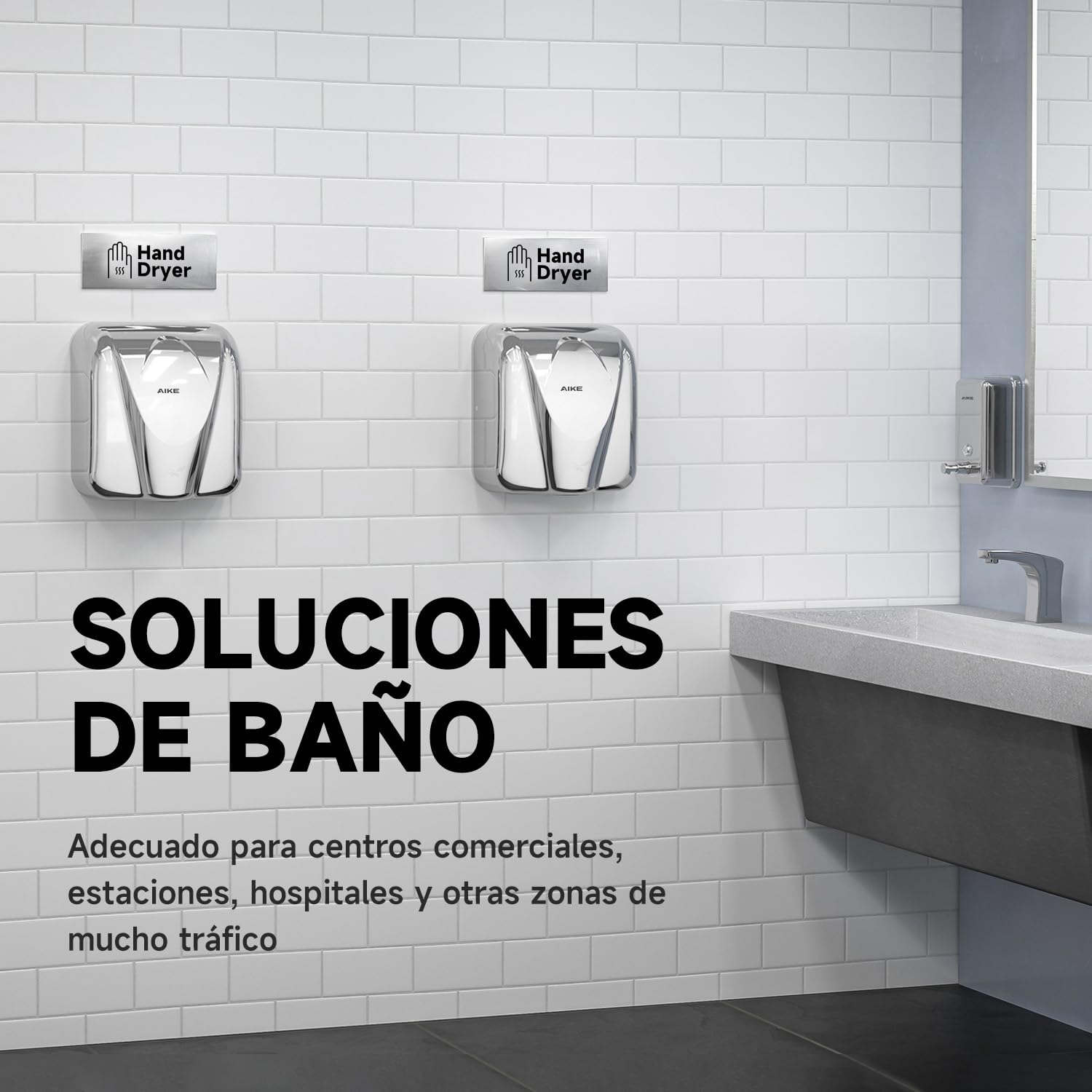 AIKE Elephant Secamanos Comercial, Alta Velocidad, Acero Inoxidable Duradero para Baños de Alto Tráfico, 220V Pulido AK2812