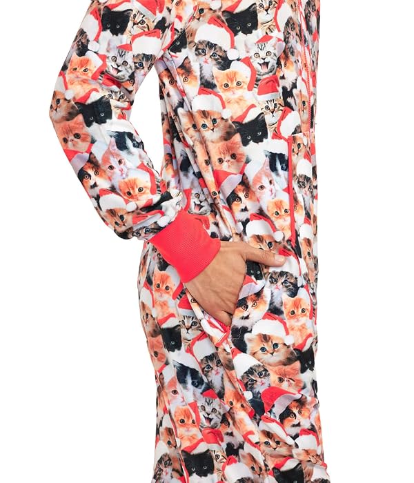 Tipsy Elves Christmas Onesies for Adults - Comfy Unisex Matching Holiday Jumpsuits with Convenient Pockets - Cozy Multicolor Meowy Christmas Christmas Jumpsuit Size Large by Tipsy Elves - Image 3