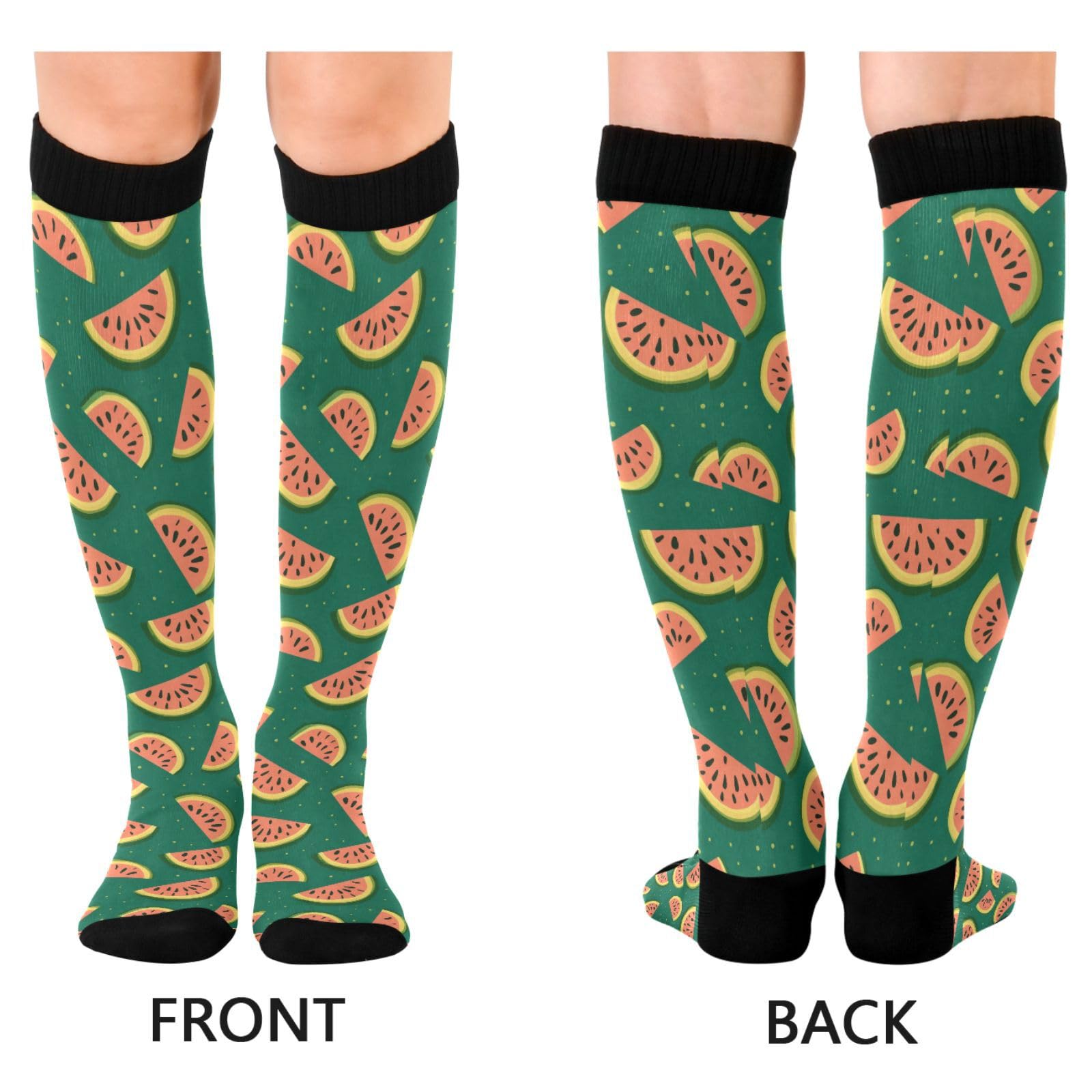 MFTJYO Watermelon Fruit Green Compression Socks for Women Men Circulation Long Knee High Socks for Athletic Sports Running