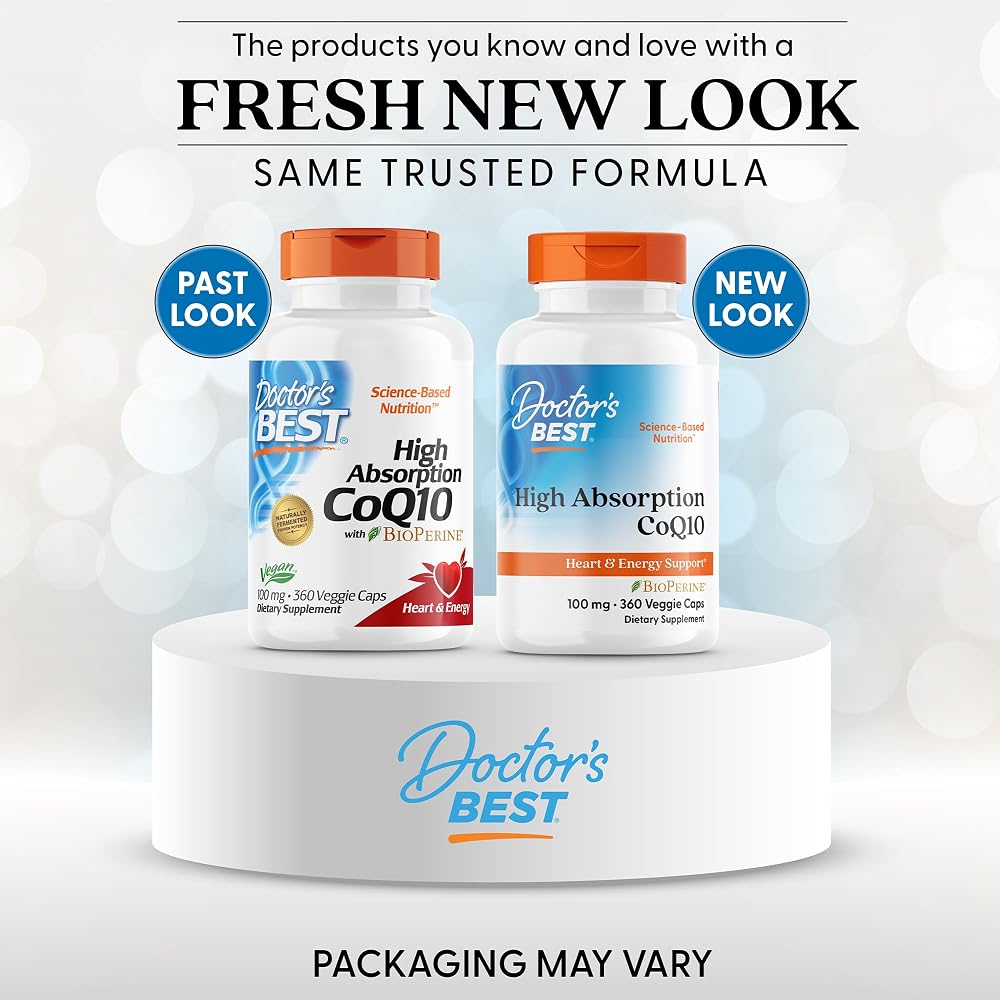 Doctors BEST High Absorption CoQ10, Heart & Energy Support, USP Verified, Naturally Fermented CoQ10, Non-GMO, Gluten Free, Soy Free, Vegan 360 Veggie Caps