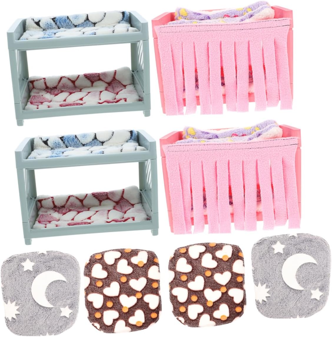 2 Sets Hamster Hideout House Double-Layer Small Pet Sleeping Bed with Mats and Blankets for Guinea Pigs Gerbils Sugar Gliders Small Animals Nest Random Color