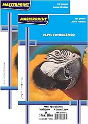 Masterprint Papel A4, Brilhante, Branco, 180g, 100 Folhas, Dimensões 21 x 29,7 cm