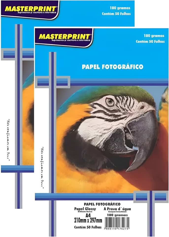 Masterprint Papel A4, Brilhante, Branco, 180g, 100 Folhas, Dimensões 21 x 29,7 cm