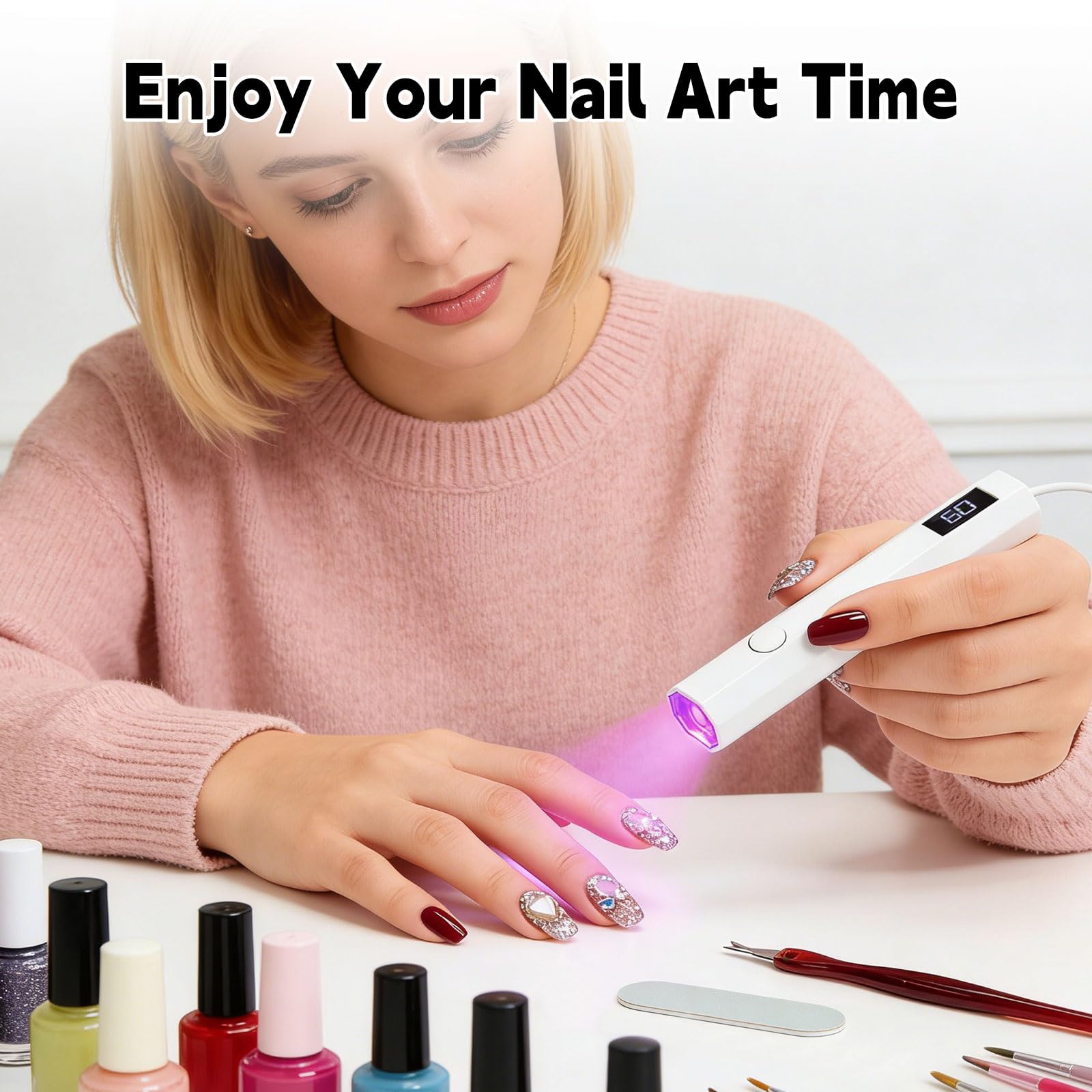 Lampara Uñas Semipermanentes, Mini Lampara UV LED Uñas con Soporte, USB Portátil Secador de Uñas 20/60S Temporizador, Lampara Uñas Gel para Resina de Extensión de Gel Uñas